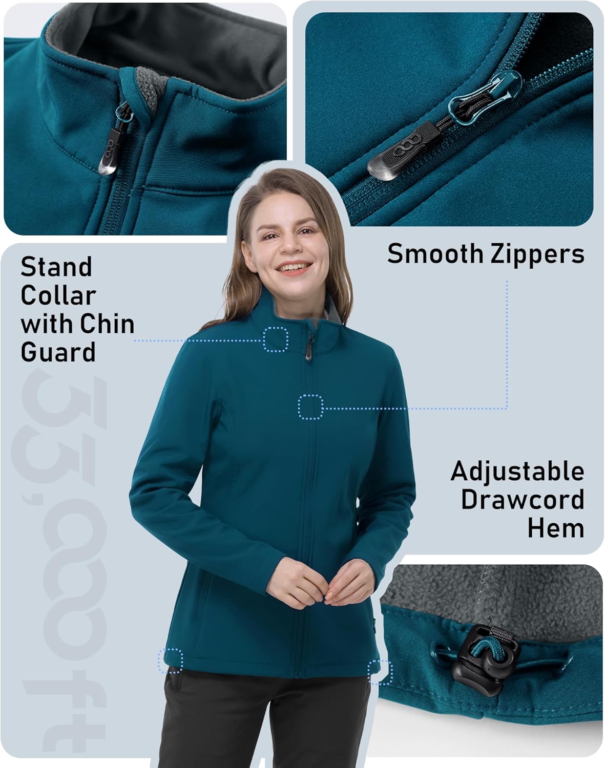 33,000ft Women's Lightweight Softshell Jacket Fleece Lined Windbreaker Waterproof Warm Jacket for Running Golf Hiking - Image 6