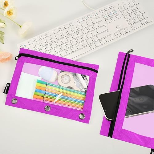 Miniatura 4 de Emelivor Estuche para lápices de color morado fucsia para carpeta de 3 anillas, paquete de 2 bolsas para lápices con cremallera, estuche