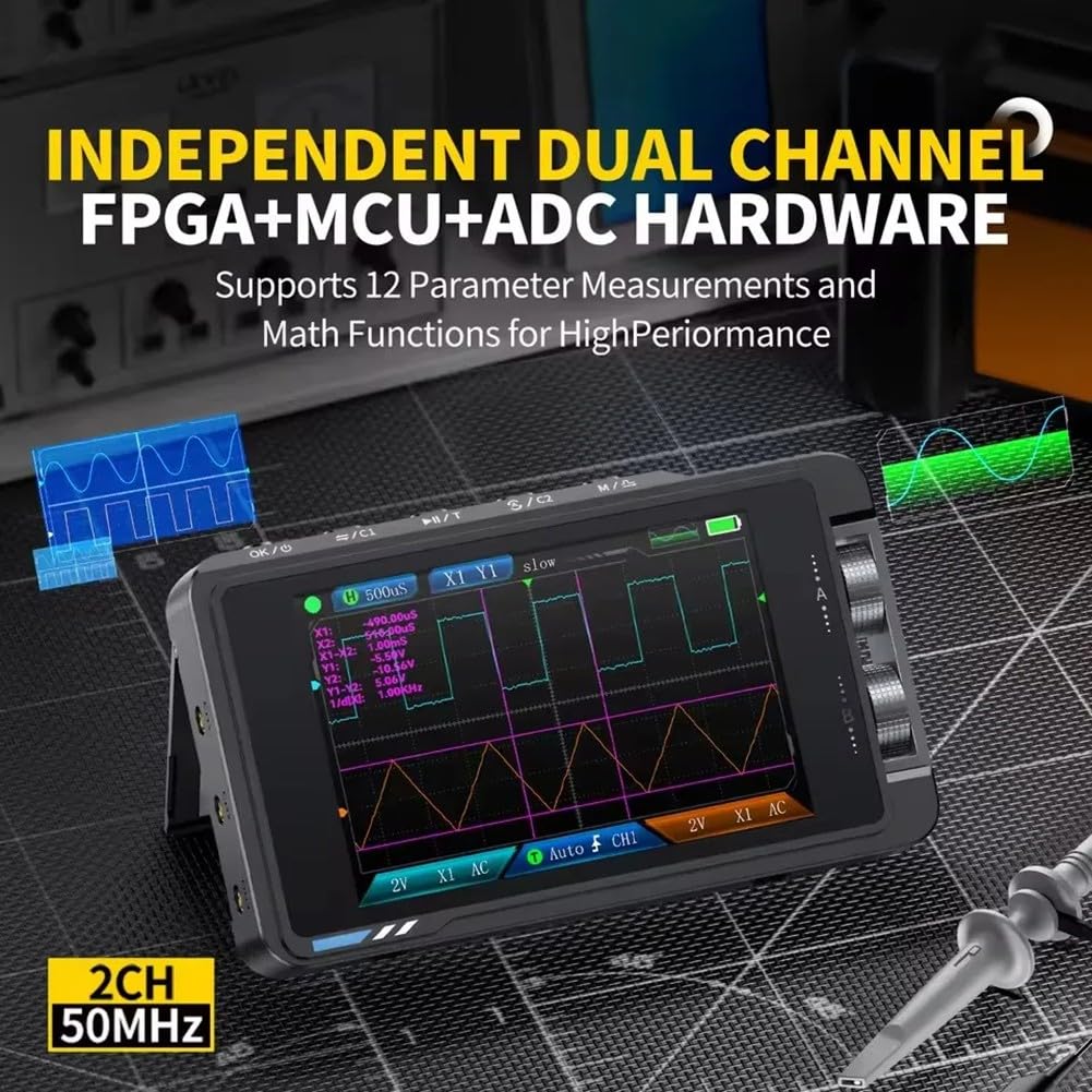 DS215H Oscilloscope à stockage numérique à double canal Bande passante 50 MHz avec générateur de signal 250 MSa/s Taux d'échantillonnage Écran HD de 3,5 pouces (DS215H de haute qualité)