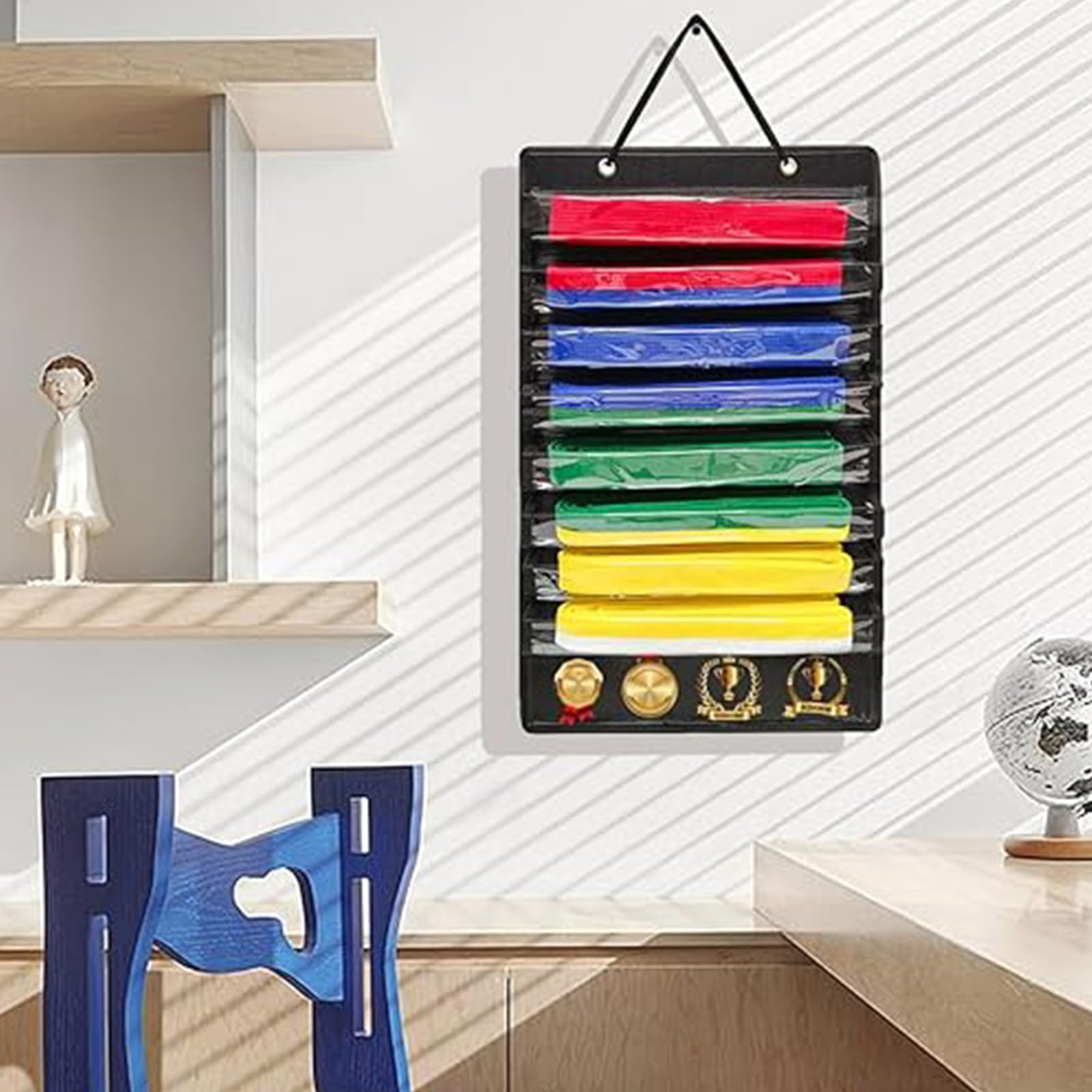 Support De Ceinture De Karaté, Organisateur De Ceintures d'Arts Martiaux, Sac De Rangement Anti-Poussière Pour Arts Martiaux De Taekwondo,Pour Le Rangement Des Ceintures Et Médailles De Taekwondo(Noir