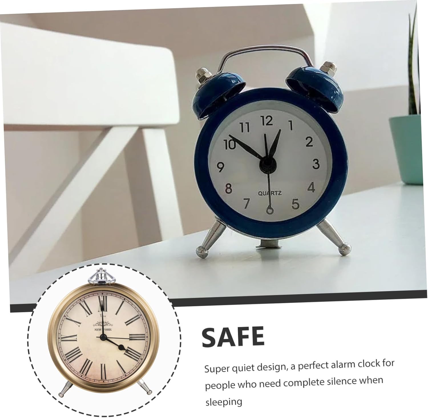 Retro Metal Alarm Clock Silent Movement Desktop Clock for Bedroom Table Decoration Compact Battery Operated with Loud Sound for Heavy Sleepers