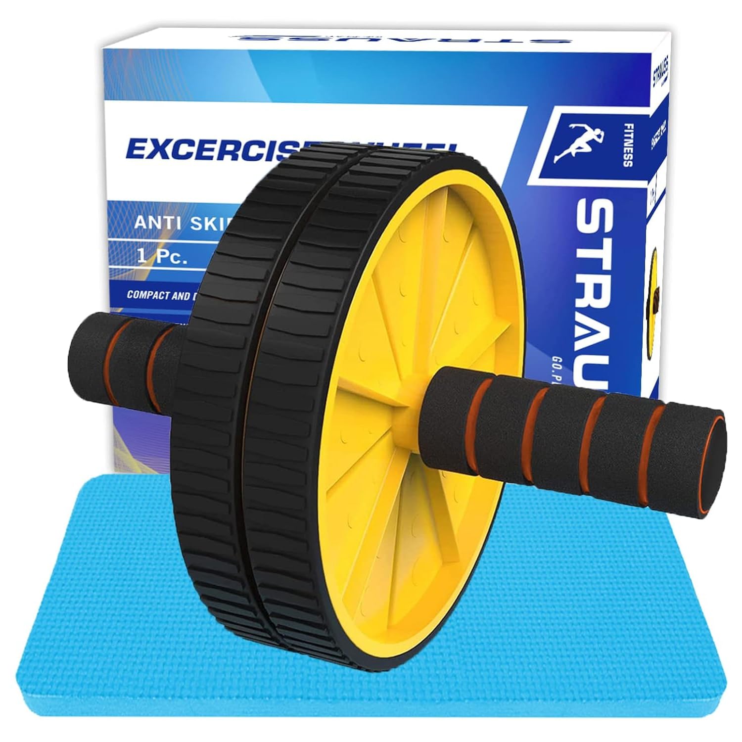 Strauss Double Wheel Ab & Exercise Roller | Anti-Skid Wheel Base, Non-Slip Stainless Steel Handles & Knee Mat| Abdominal Exercise Roller Wheel|Exercise Equipment for Home, Gym workout for Abs, (Yellow) (B09BZDTWYL) Amazon Price History, Amazon Price Tracker