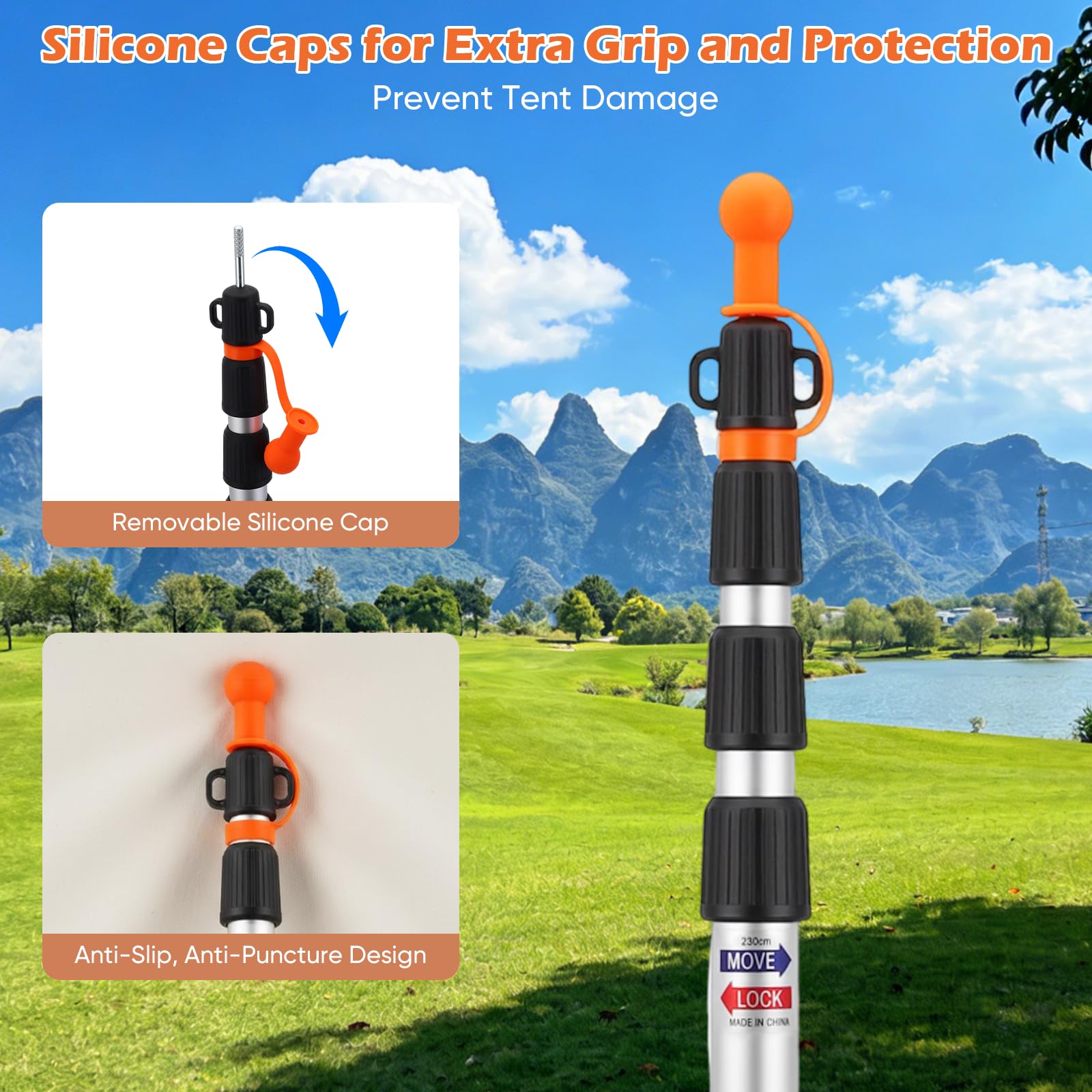 Barre télescopique pour tentes 2 pièces, Mat télescopique en alu 80-240cm – Barres de bâche pour Voile d‘ombrage, Camping – Tige télescopique avec Embout antidérapant et Housse de Rangement