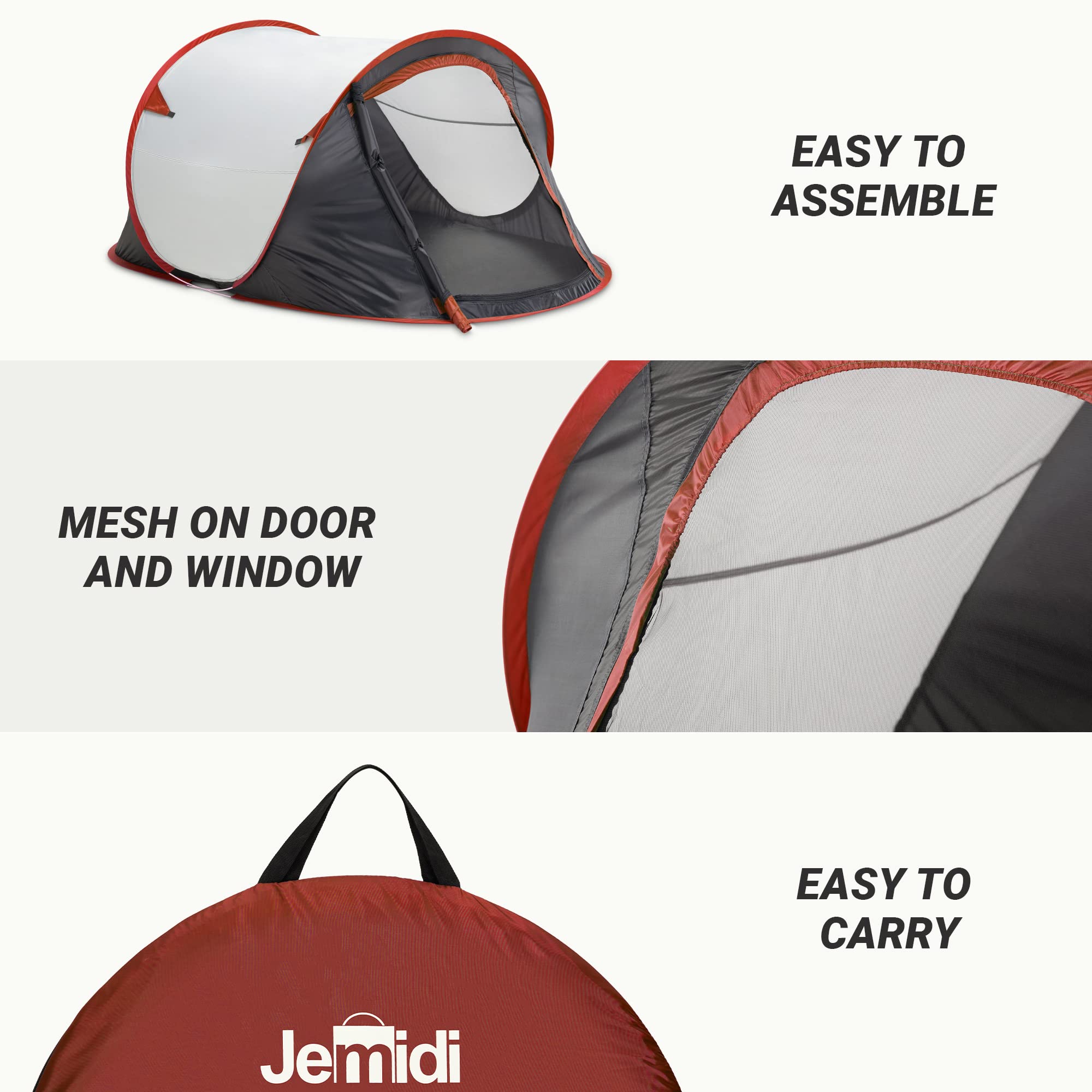JEMIDI Tienda Pop up para 2 Personas - Carpa Instantánea Impermeable con Mosquitero