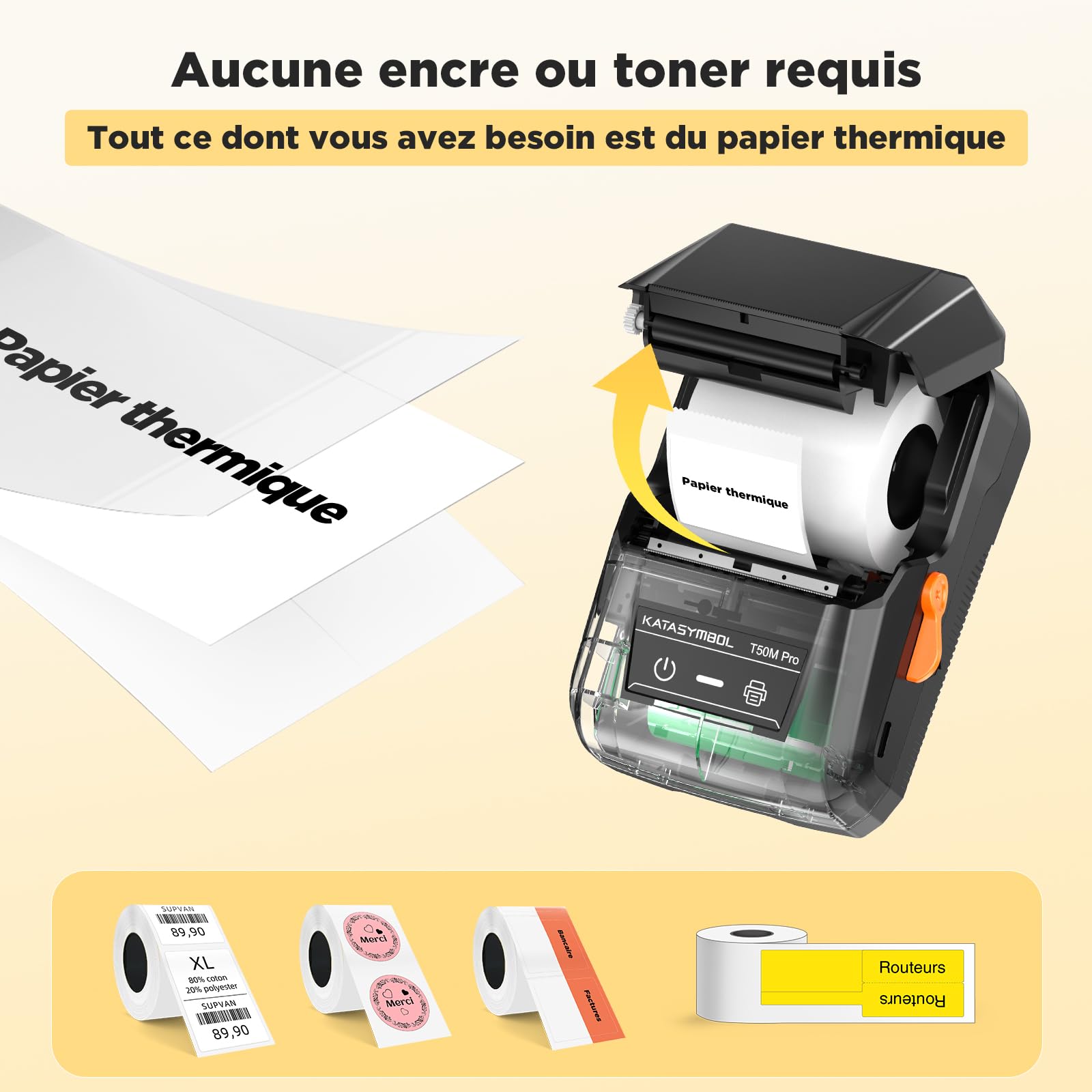 SUPVAN T50M Pro Étiqueteuse Bluetooth avec Ruban, Étiquettes Larges et Étanches, App avec Plus de 30 Polices et 660+ Icônes, sans Encre, idéal pour la Maison, la Cuisine, l'École, Le Bureau, Noir