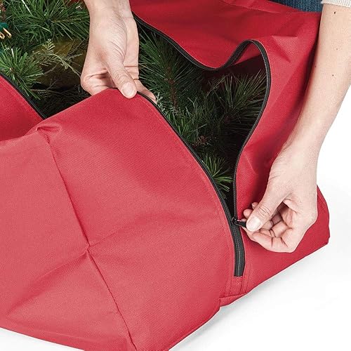 Miniatura 3 de Bolsa de lona roja bolsa de almacenamiento para árbol de Navidad para árboles artificiales de hasta 4 pies de alto, funciona muy bien para