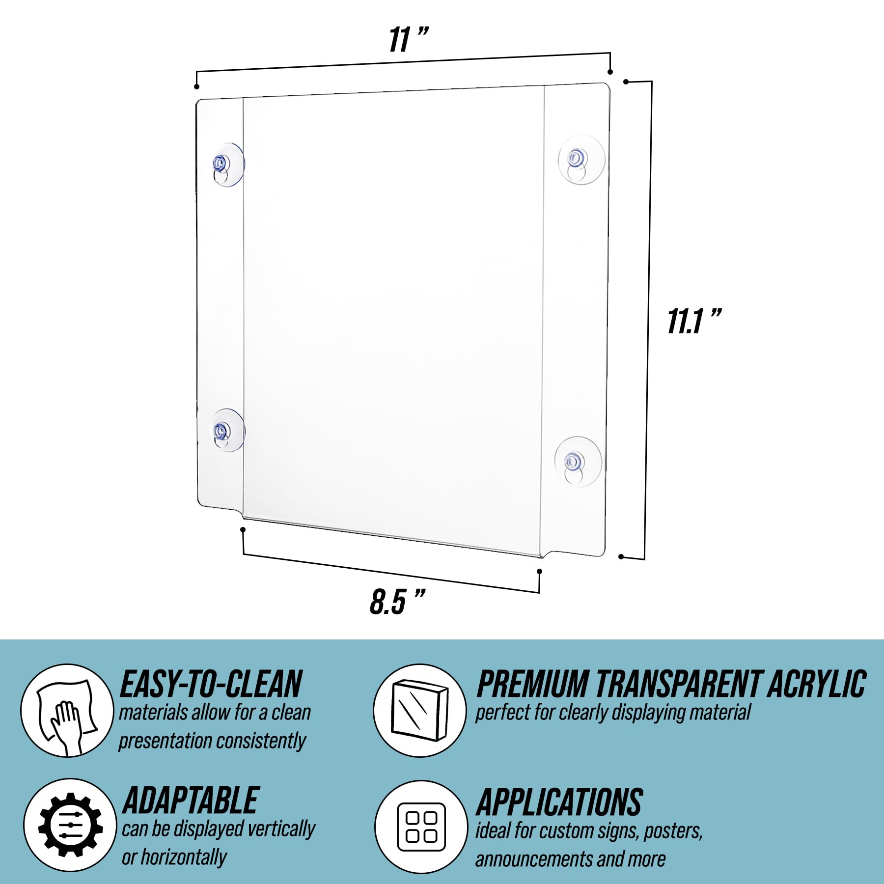 AdirOffice Titular Ventana sesión acrílico con ventosas 2 Pack (paquete de 6 8,5-X-11-pulgadas) (Borrar).