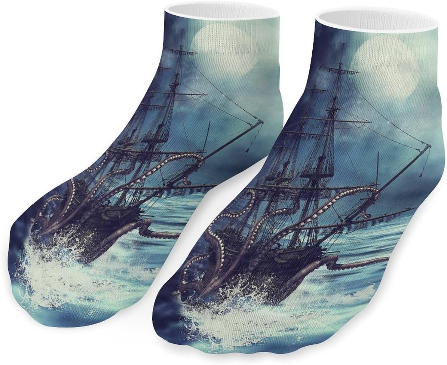 Octopus Kraken Pirate Ship Ocean Ankle Socks for Men Women 5 Pairs