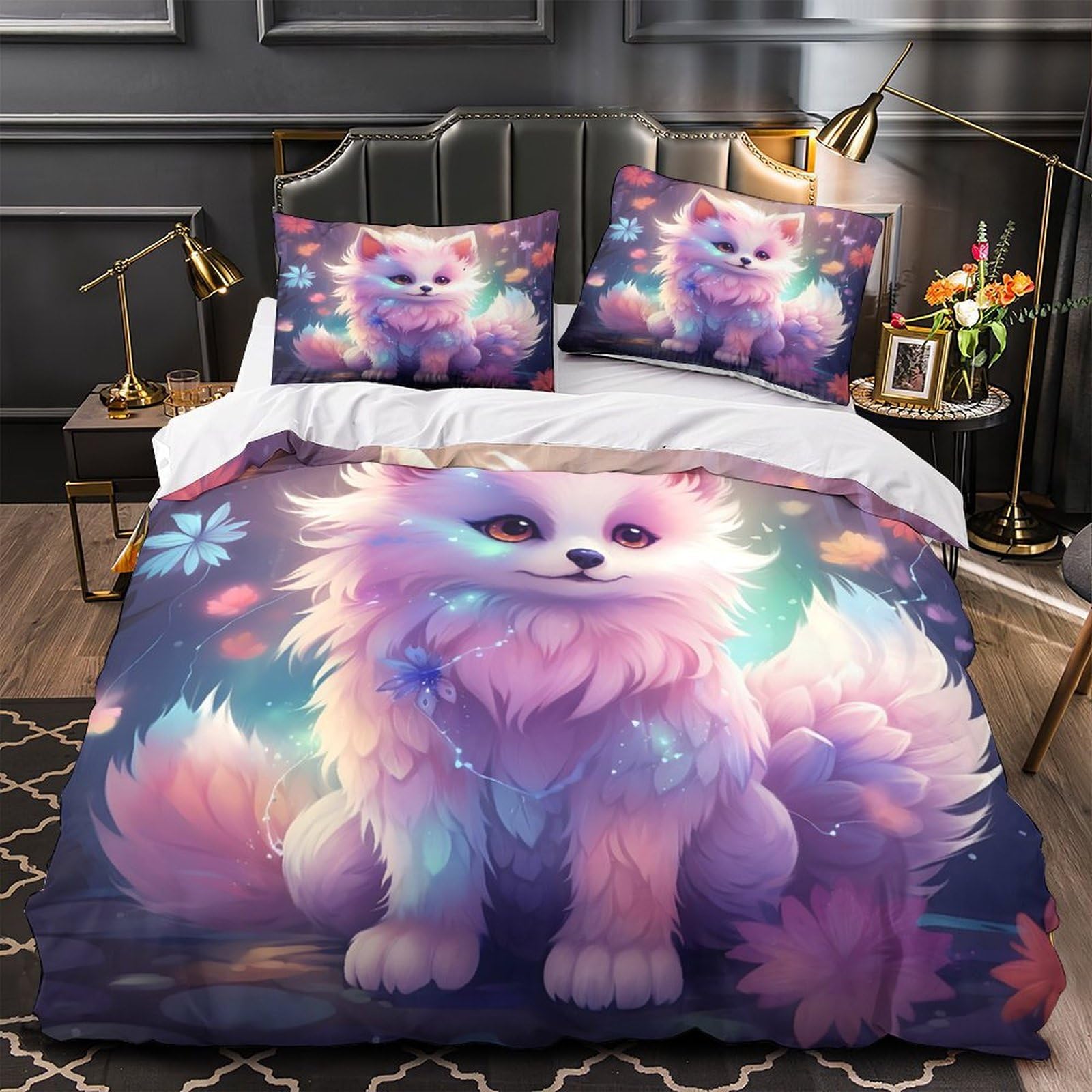 Housse de couette chiot mignon super douce en microfibre résistante 260x220