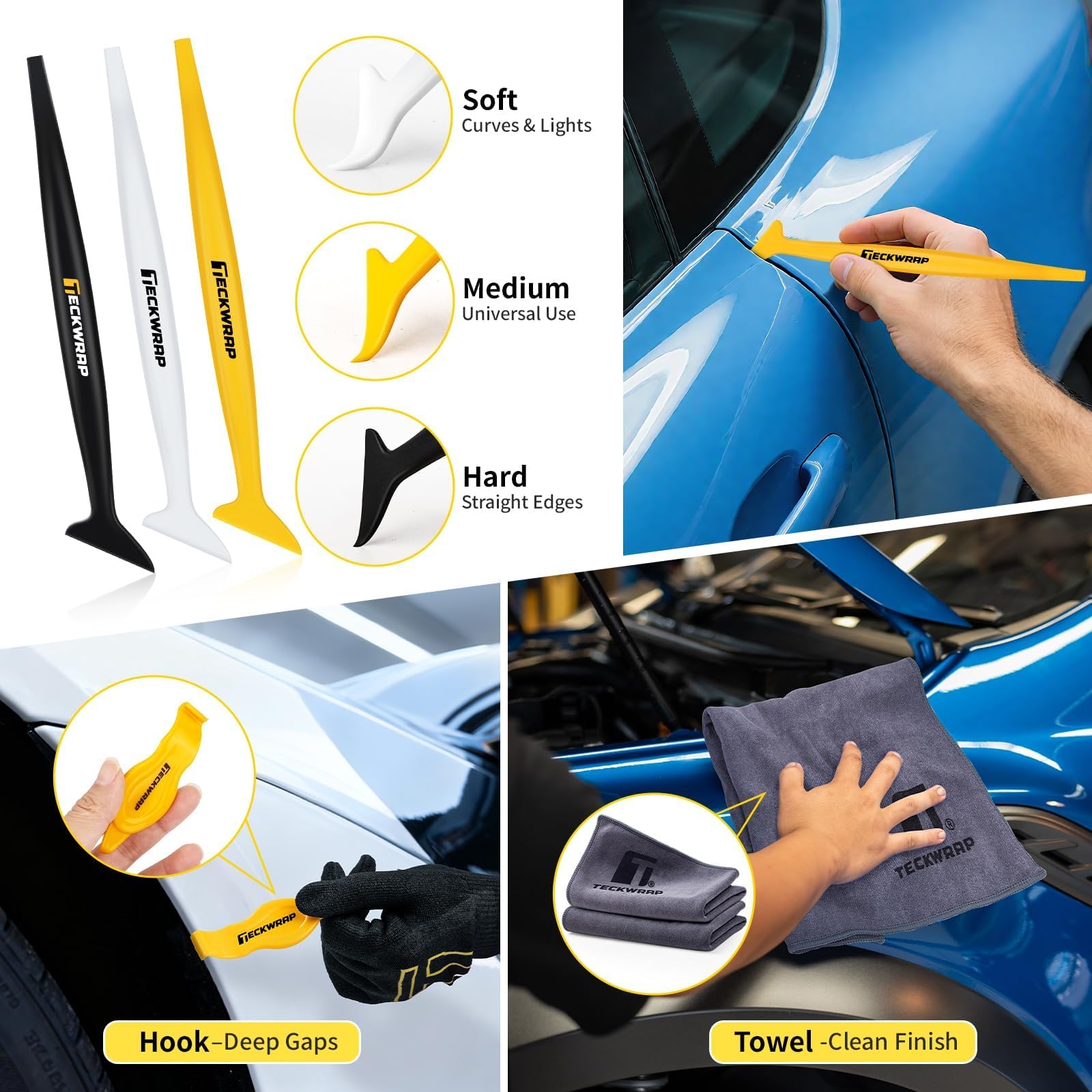 TECKWRAP Lot de 22 Outils en Vinyle pour Voiture - Raclette, Couteau, Cutter de sécurité, Gants Anti-coupures, aimants et Pochette à Outils pour Emballage de véhicule