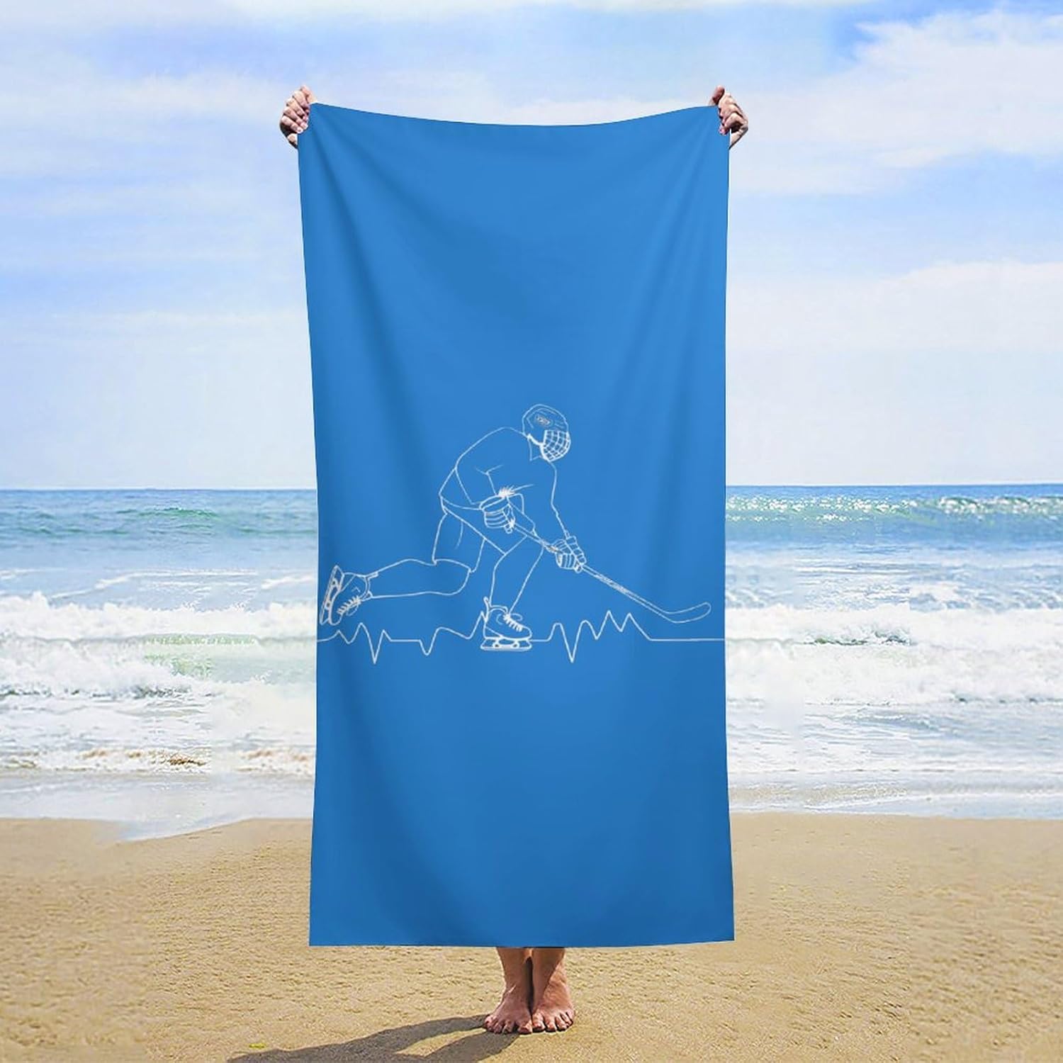 Heartbeat Ice Hockey Bath Towel Beach Towels Quick Dry Oversized Bath Blanket Highly Absorbent Towel for Women Men 160x80cm