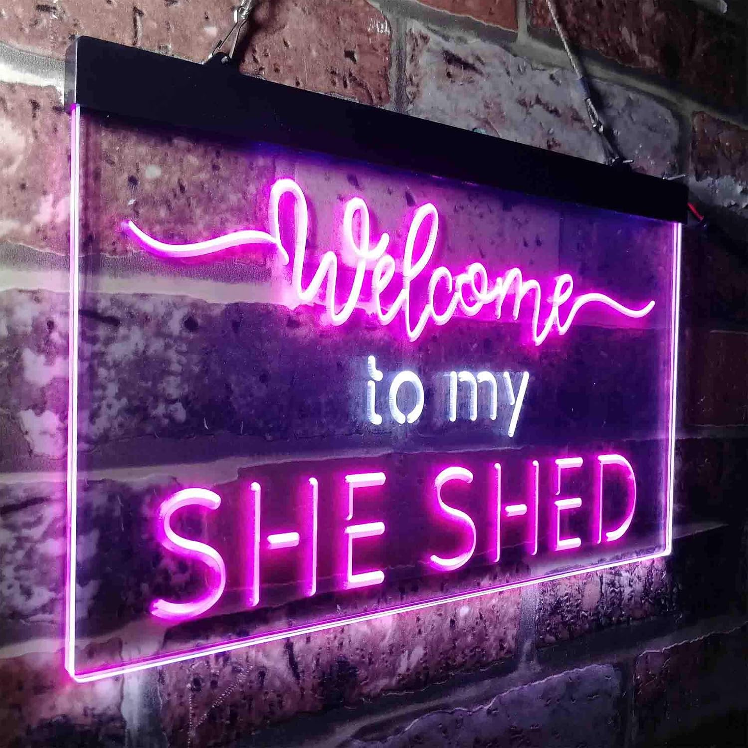 ADVPRO Welcome to My She Shed Woman Cave Room Dual Color LED Neon Sign White & Purple 24 x 16 Inches st6s64-i3736-wp