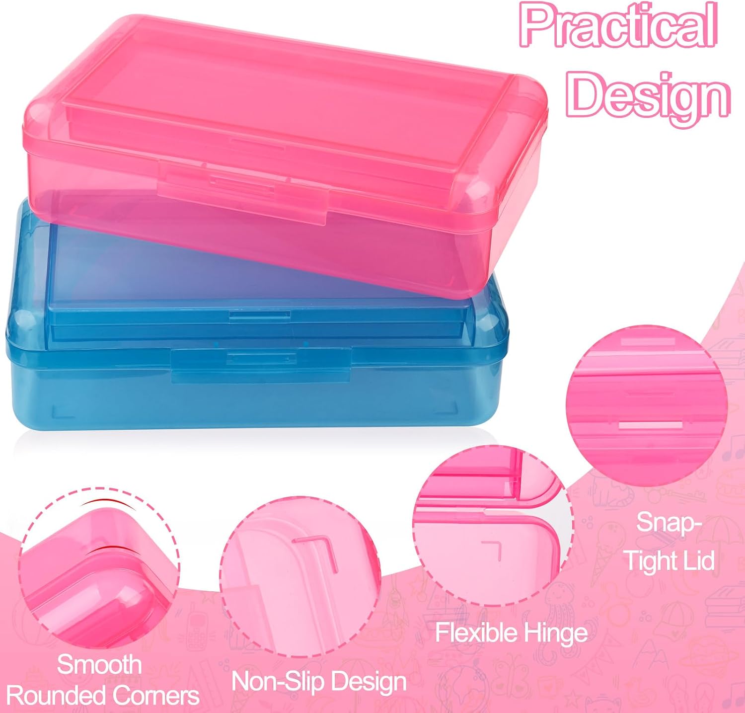 Meiikun Pencil Box, Large Capacity Pencil Boxes 2 Compartments, Hard Pencil Case with Snap-tight Lid, Plastic Storage Organizer Box (Blue,Pink,Yellow,Purple, 4 Pack) image 3