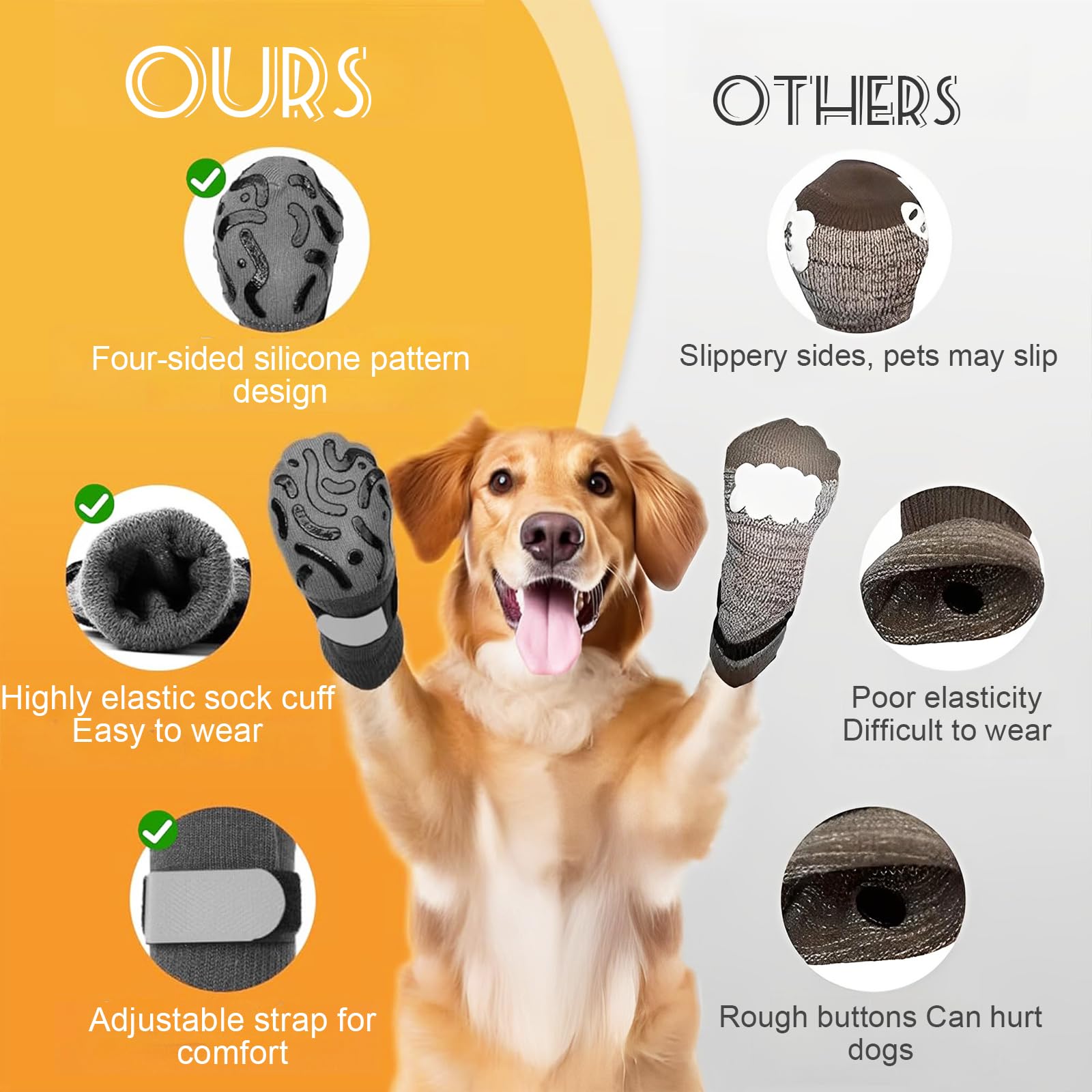 WideSmart 2 works Dog Socks Paws Stop Licking,Anti Slip Dog Socks,Dogs Paw Protectors with Adjustable Strap,Protectors Prevent Scratching for Senior Dogs Hardwood Floors Indoor Walking(Size L) - Image 3