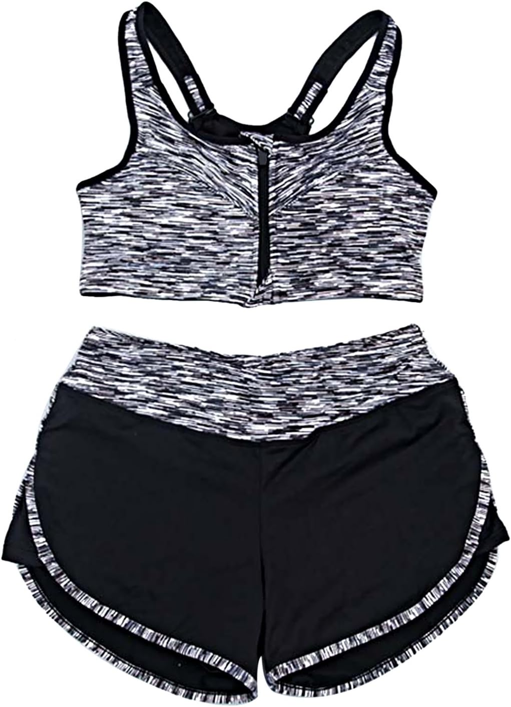 Sasairy Women Fashion Vibration-absorbing Bra with Shorts Set Zipper Sports Bra Underwear for Yoga Jogging Gym