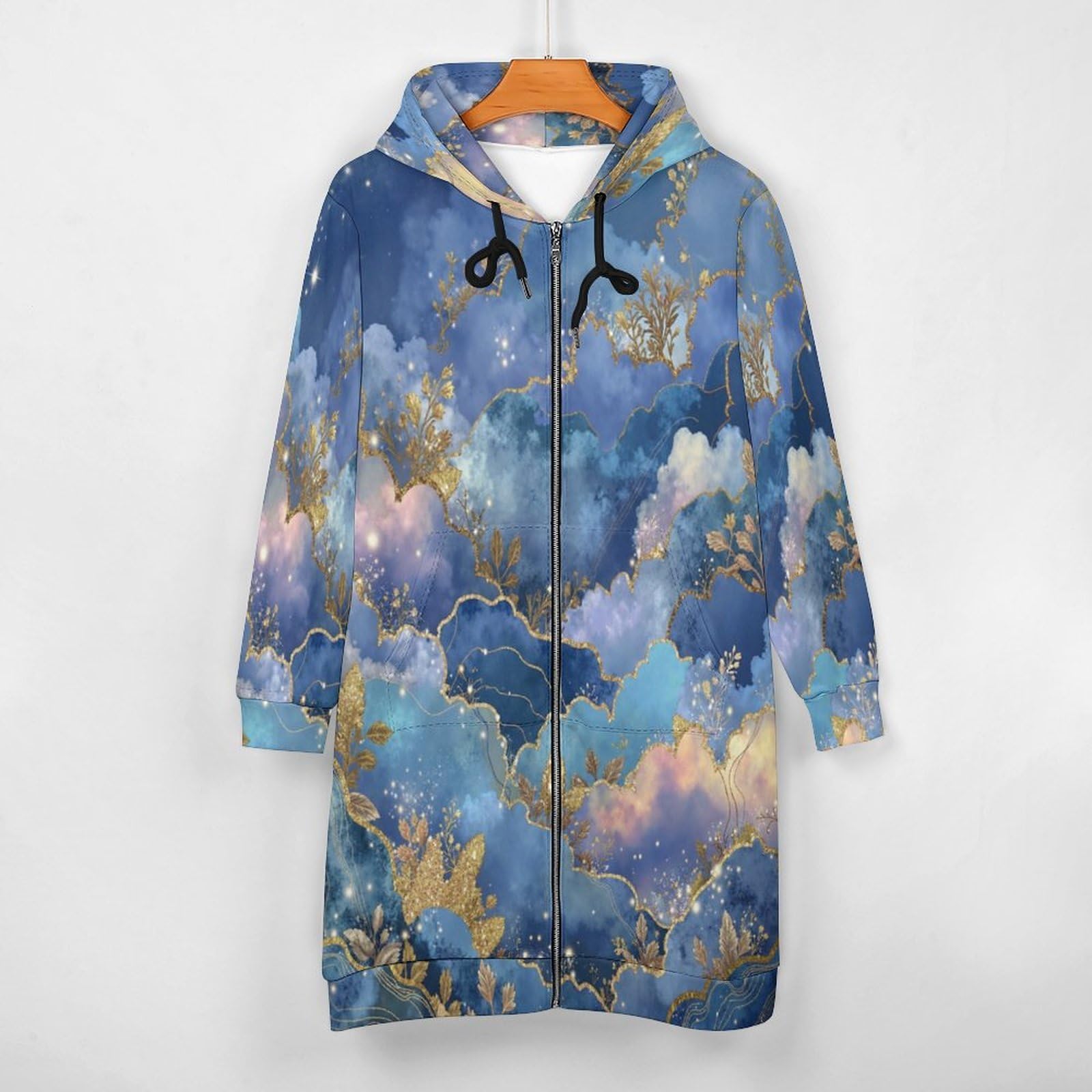 Felpa Donna con Zip Felpe Sportiva con Tasche E Cappuccio Cielo Stellato Design delle Nuvole Morbida Invernale Giacca Regolabile Blu Confortevole per Uso Quotidiano Casual
