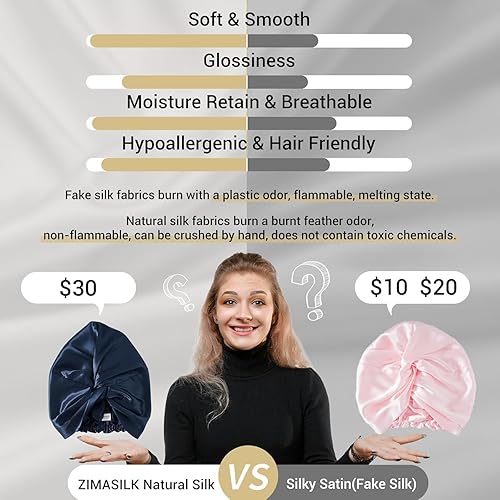 Miniatura 66 de ZIMASILK - Gorro para dormir de 100% seda morera de 0.18 libras para el cuidado del cabello, capota de seda con elástico para la cabeza (1 unidad,