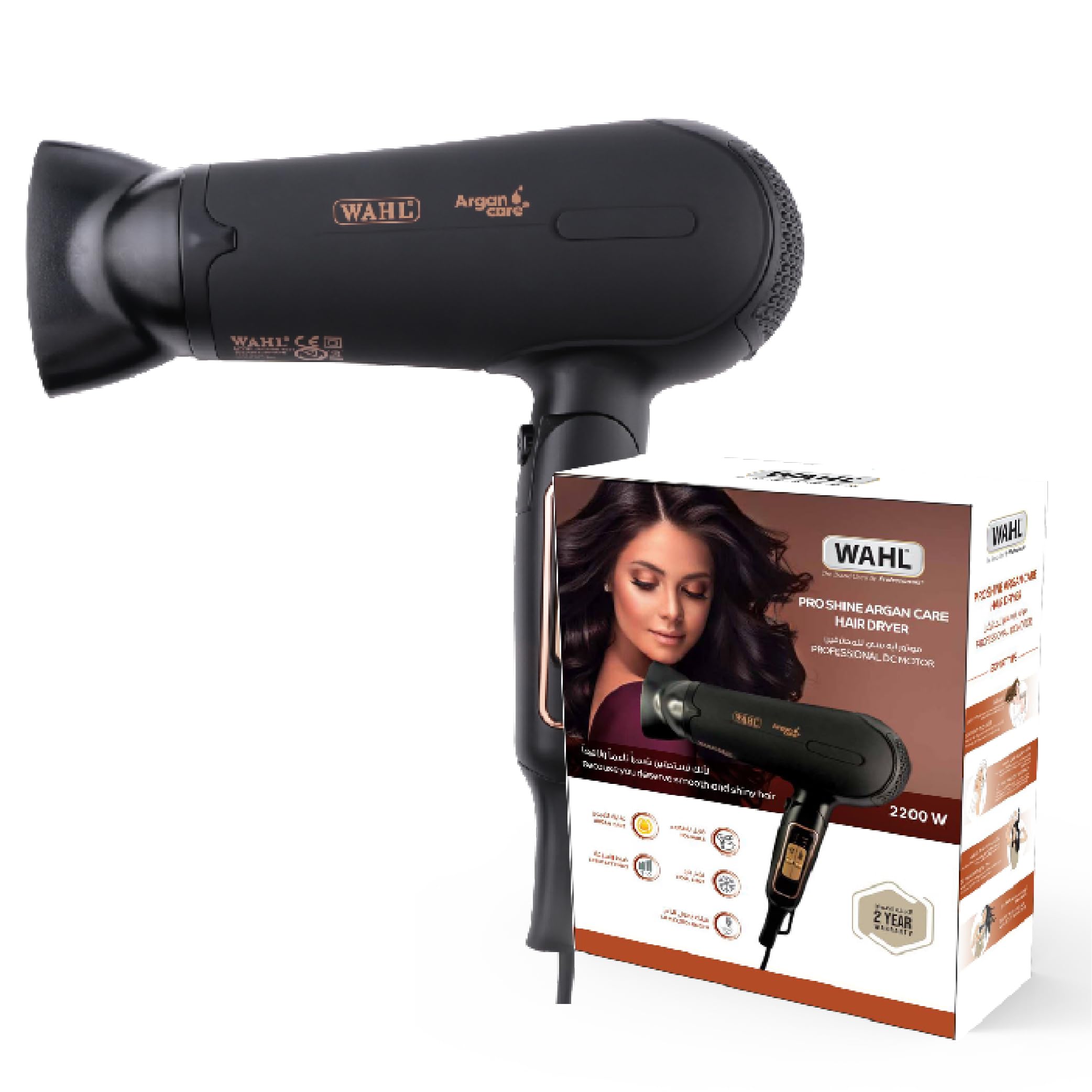 Wahl WCHD8-1324 Argan Oil Infused Hair Dryer; 3 Heat & 2 Speed Settings; 2200 W; 2 attachments- Concentrator and diffuser, Bl