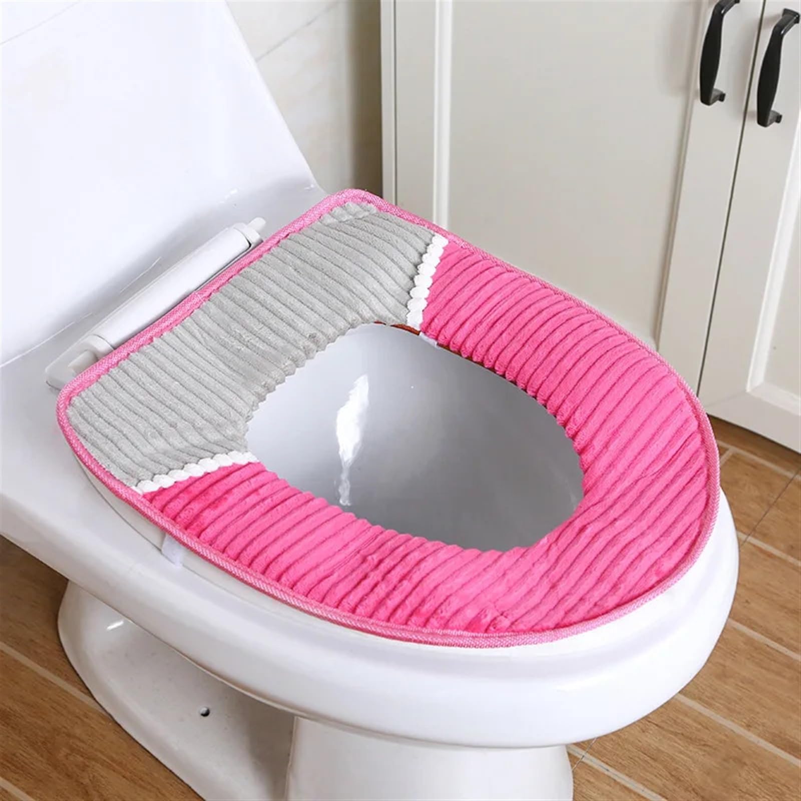 Housse de toilette de luxe en velours rose tapis de fermeture thermique épais