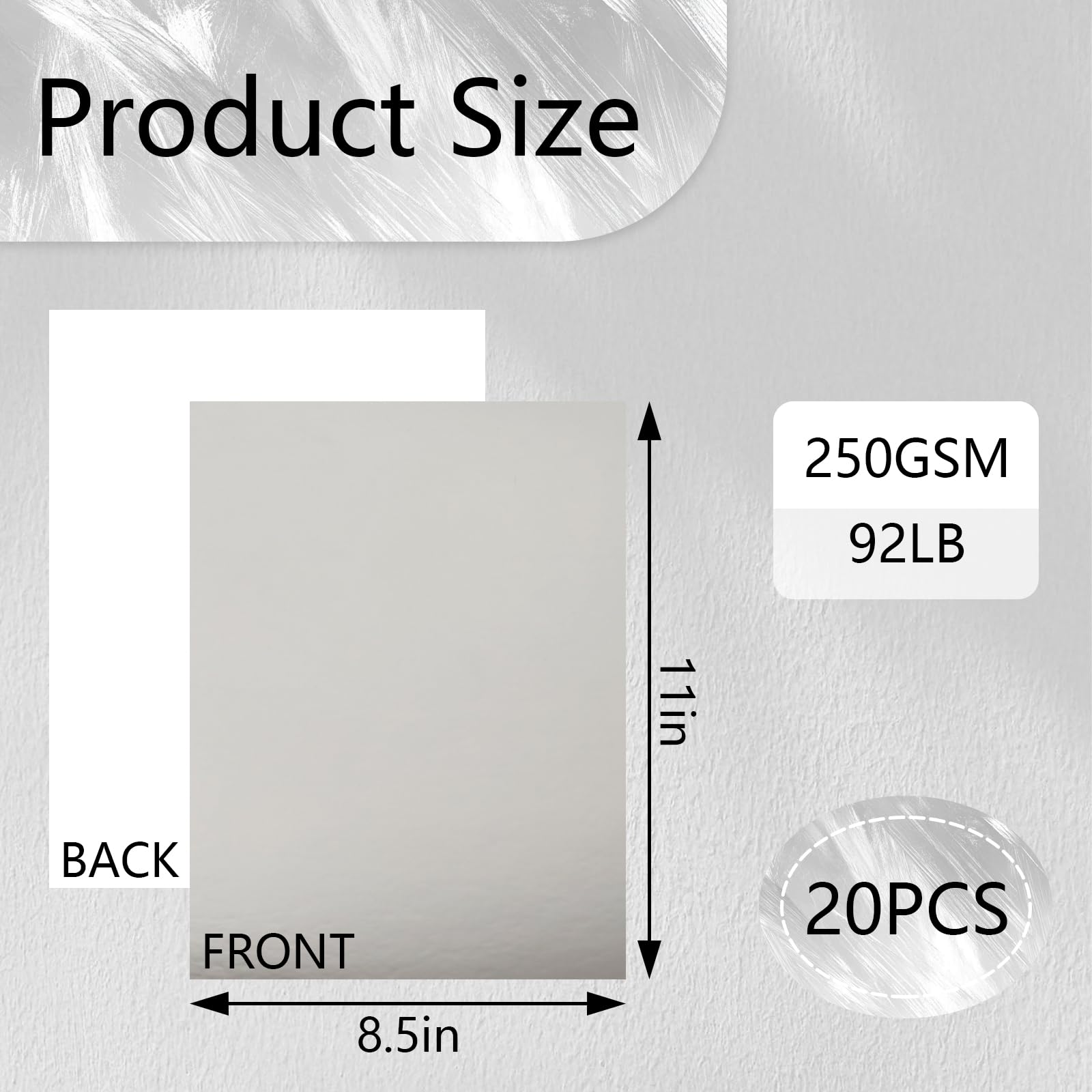 20 fogli di cartoncino argentato metallizzato, 21,6 x 28 cm, 250 g/m², superficie con finitura a specchio, perfetti per artigianato, inviti e decorazioni (argento)