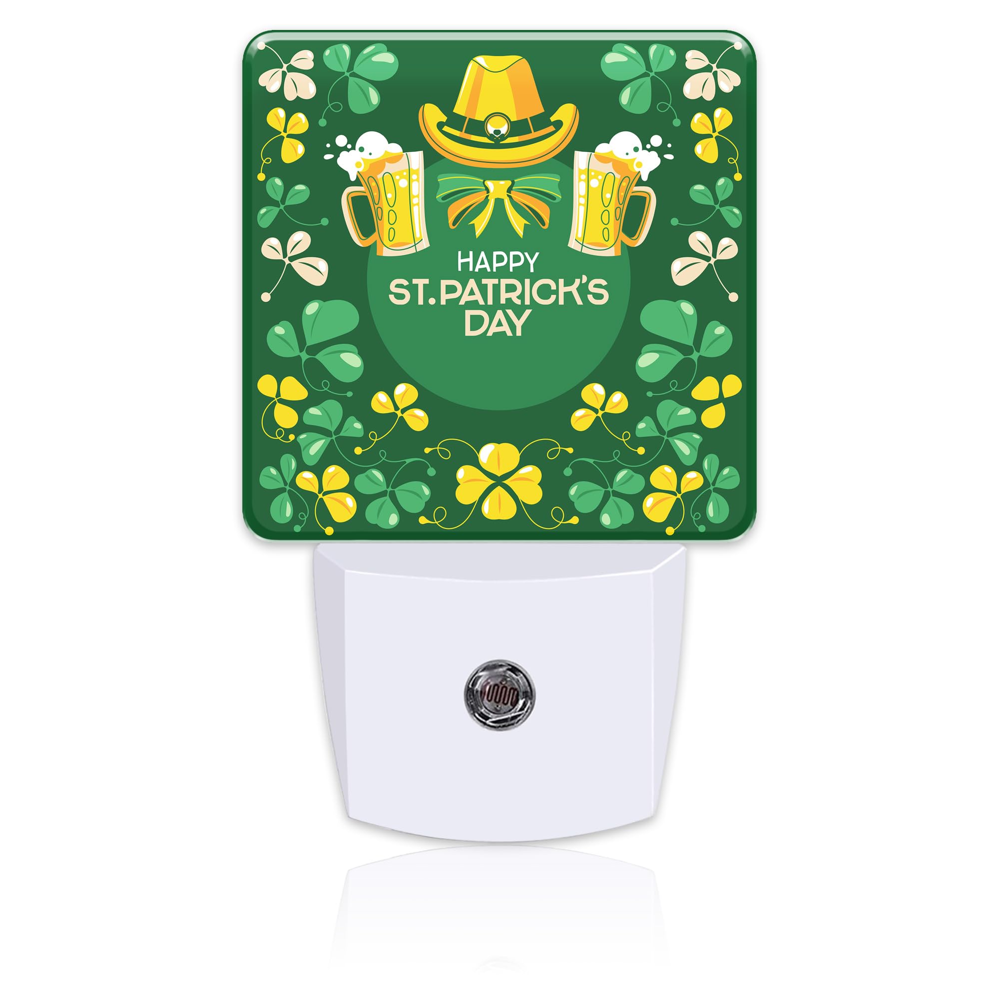 Happy St. Patrick's Day Night Light for Kids,Green Shamrock Leprechaun and Rainbow Night Light Plug in with Dusk to Dawn Sensor, 0.5w Energy Saving Sleep Friendly Nightlight for Kitchen Bedroom