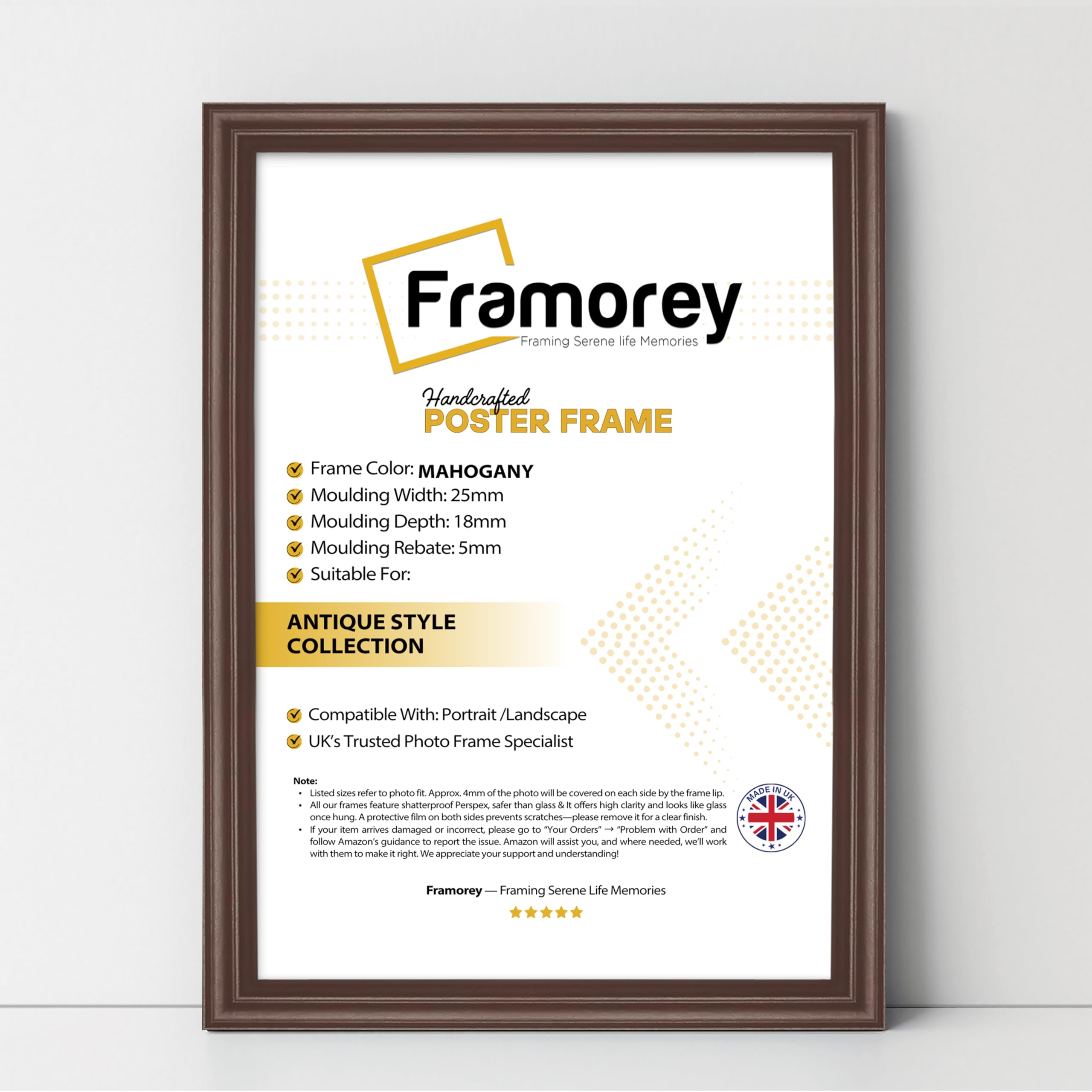 Framorey Framing Serene Life Memories Mahogany Framorey 16X7 Inch Size Picture Frame, Wall Hanging Photo Frames, Lw Antique Style Print Poster Frame, Wall Hanging Frames, Home Decor Frame,