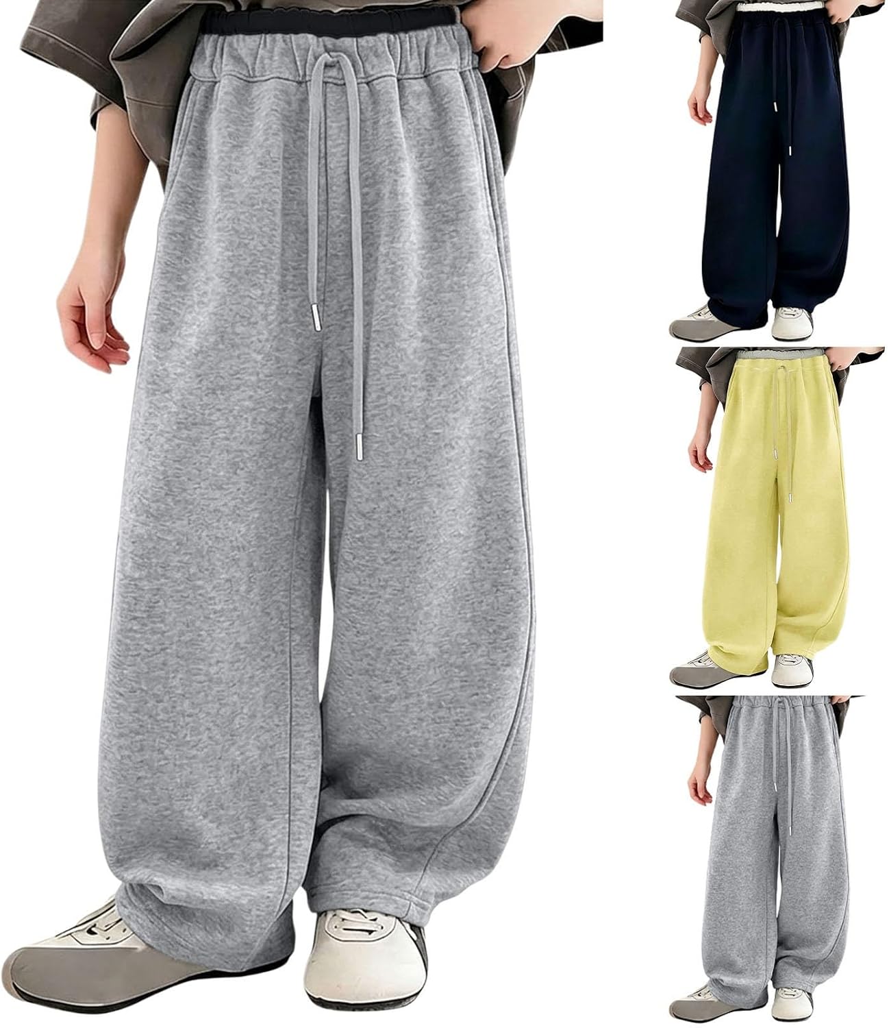 Girls Wide Leg Sweatpants Baggy Elastic High Waist Casual Joggers Drawstring Oversized Straight Yoga Sweat Pants with