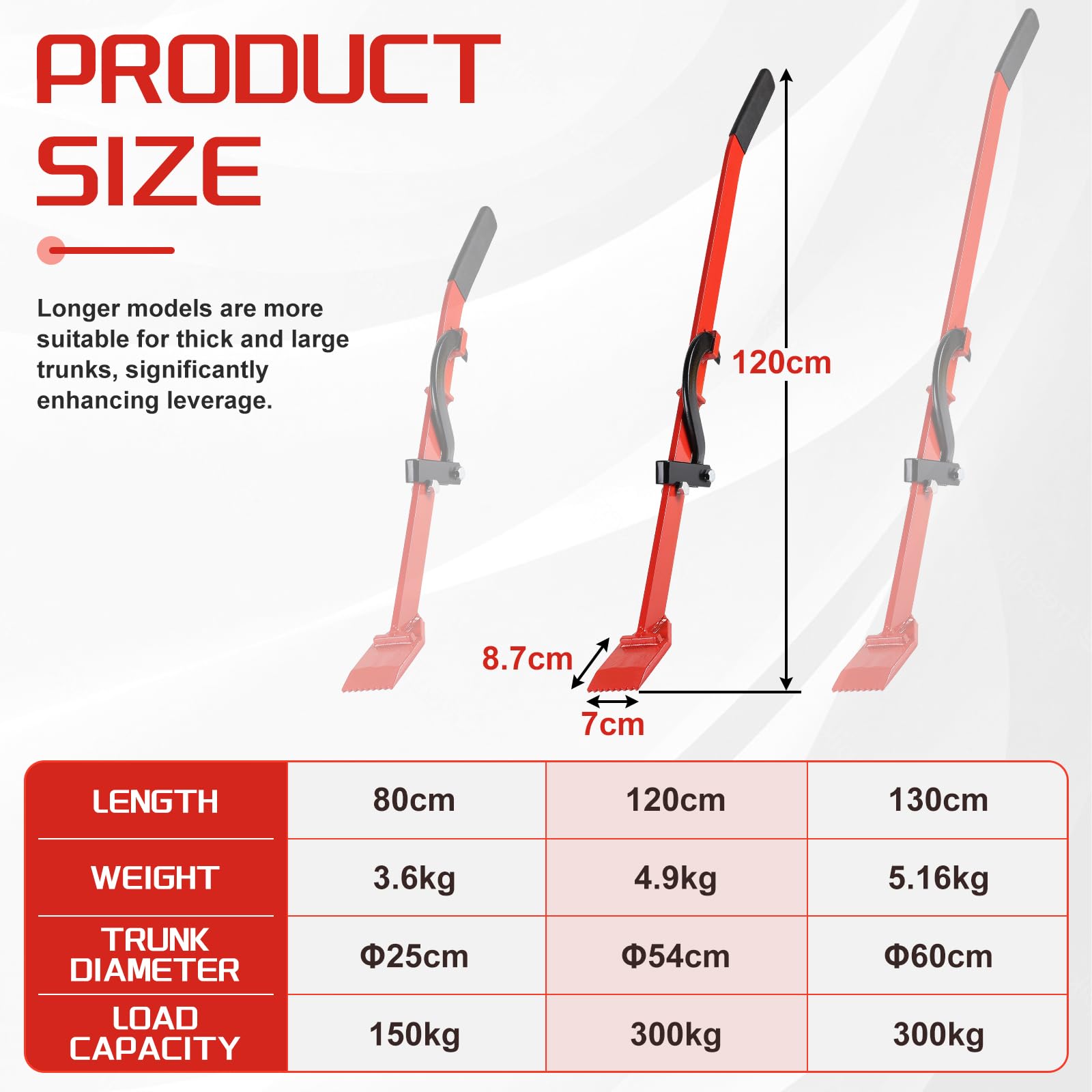 EFUTURETIME120cm Levier d'abattage avec Crochet Courbé, 300 KG Capacité de Charge, Aide-Abattage Universelle et Maintien Tronçonneuse pour Rouler, Couper, Soulever Bûches, Rouge