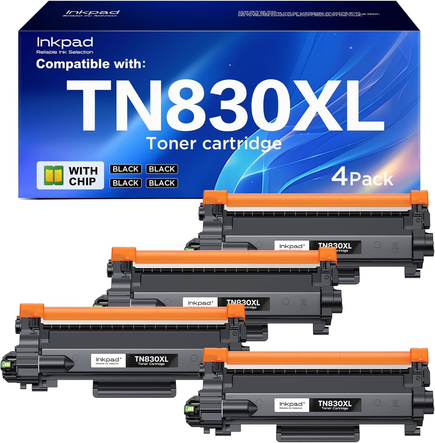 TN830XL TN830 Compatible Toner Cartridge for HL-L2460DW DCP-L2640DW Replacement for Brother TN-830 XL/V/R Toner Cartridges with MFC-L2820DW HL-L2400D HL-L2405W HL-L2460DWXL Printers (4Pack, Black)