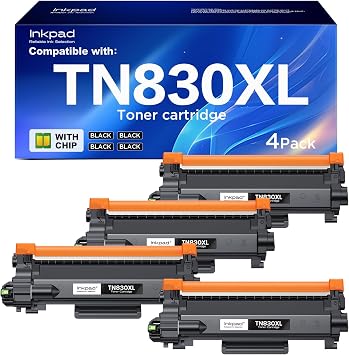 TN830XL TN830 Compatible Toner Cartridge for HL-L2460DW DCP-L2640DW Replacement for Brother TN-830 XL/V/R Toner Cartridges with MFC-L2820DW HL-L2400D HL-L2405W HL-L2460DWXL Printers 4Pack, Black