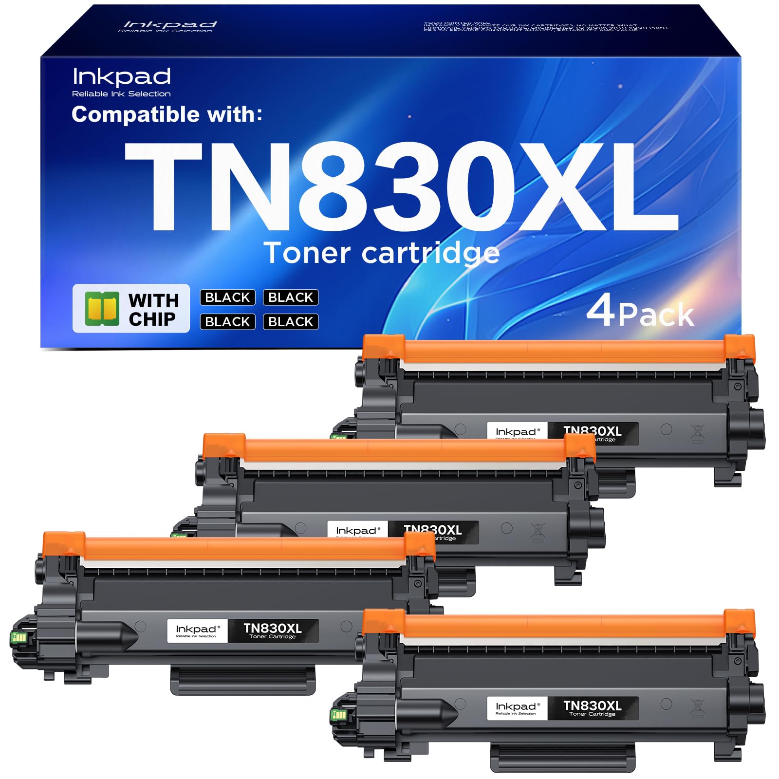 Photo 1 of TN830XL TN830 Compatible Toner Cartridge for HL-L2460DW DCP-L2640DW Replacement for Brother TN-830 XL/V/R Toner Cartridges with MFC-L2820DW HL-L2400D HL-L2405W HL-L2460DWXL Printers (4Pack, Black)