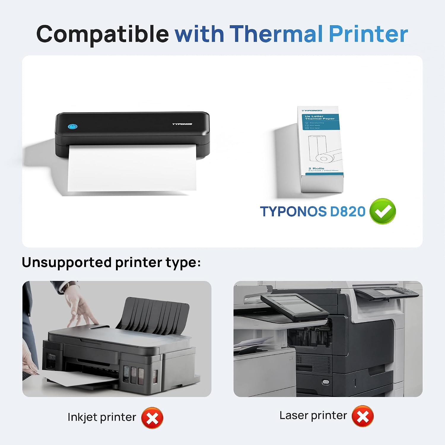 D820 Thermal Printer 8.5 x 11 Inch Roll of Thermal Paper, 2 rolls image 4