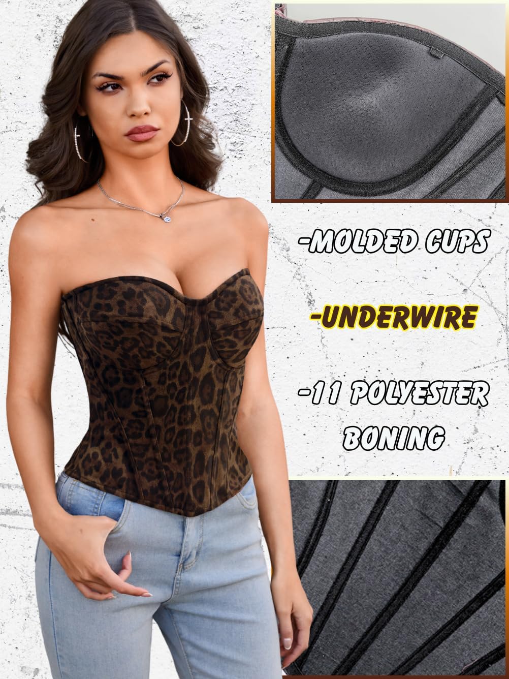 Womens Sexy Corset with 2 Straps (Wide & Thin), Boned Underwire Zipper, Overbust Bustier Rave Tube Top Size 00-10 - Image 3