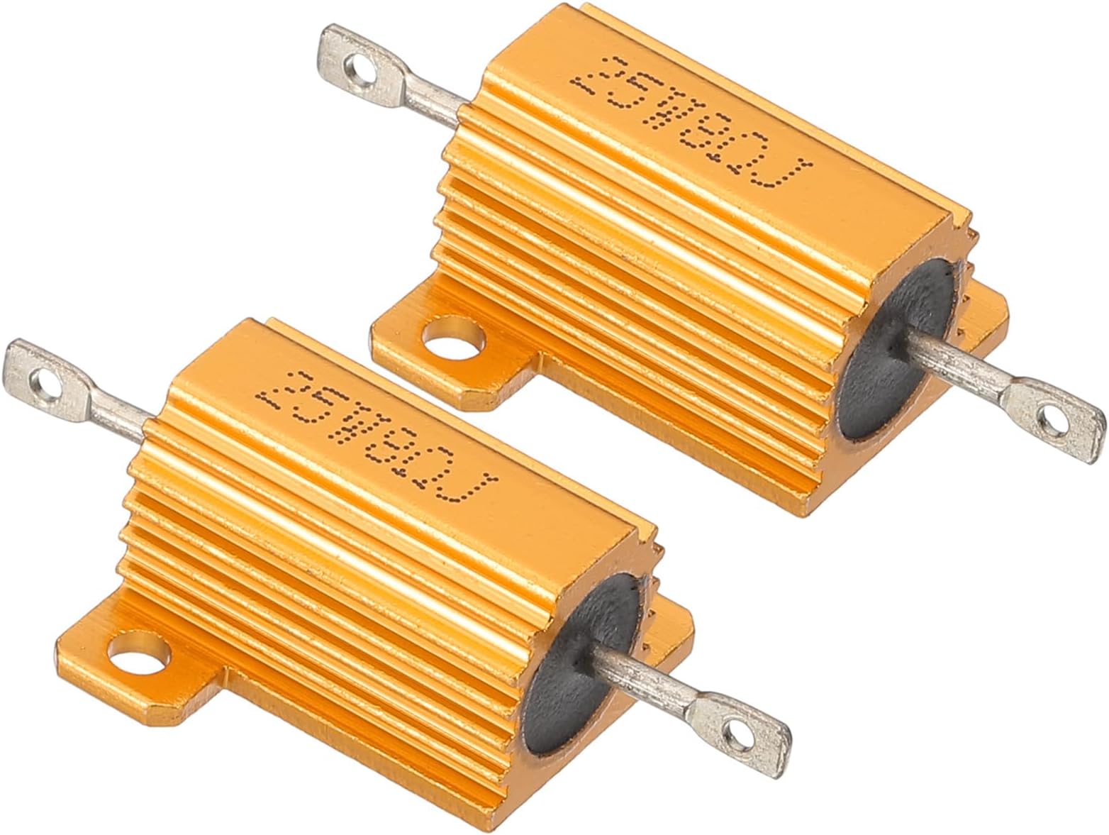 25W 8 Ohm Aluminum Shell Resistor, 2 Pack Aluminum Housing Resistor Housed Case Wirewound Resistors Screw Tap Power Resistor 5% Tolerance, Golden