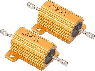 PATIKIL 25W 8 Ohm Aluminum Shell Resistor, 2 Pack Aluminum Housing Resistor Housed Case Wirewound Resistors Screw Tap Power Resistor 5% Tolerance, Golden
