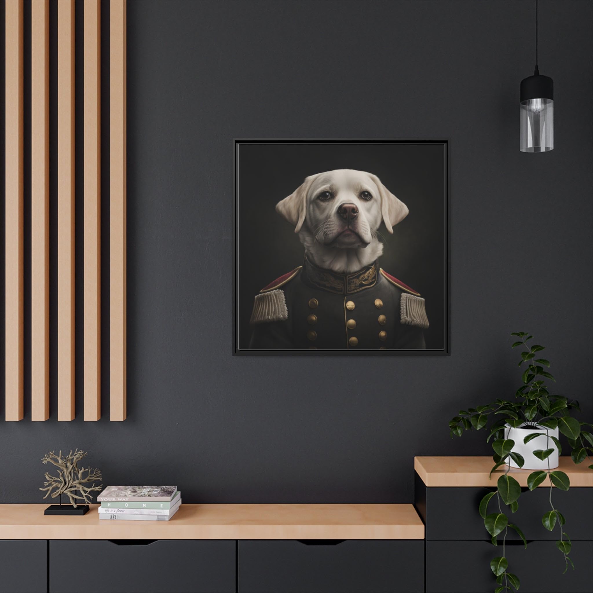 General Wiggles: The White Lab in a Civil War Uniform Matte Canvas, Black Frame 1.25'' Depth 32" x 32" (Square) / Black / 1.25"
