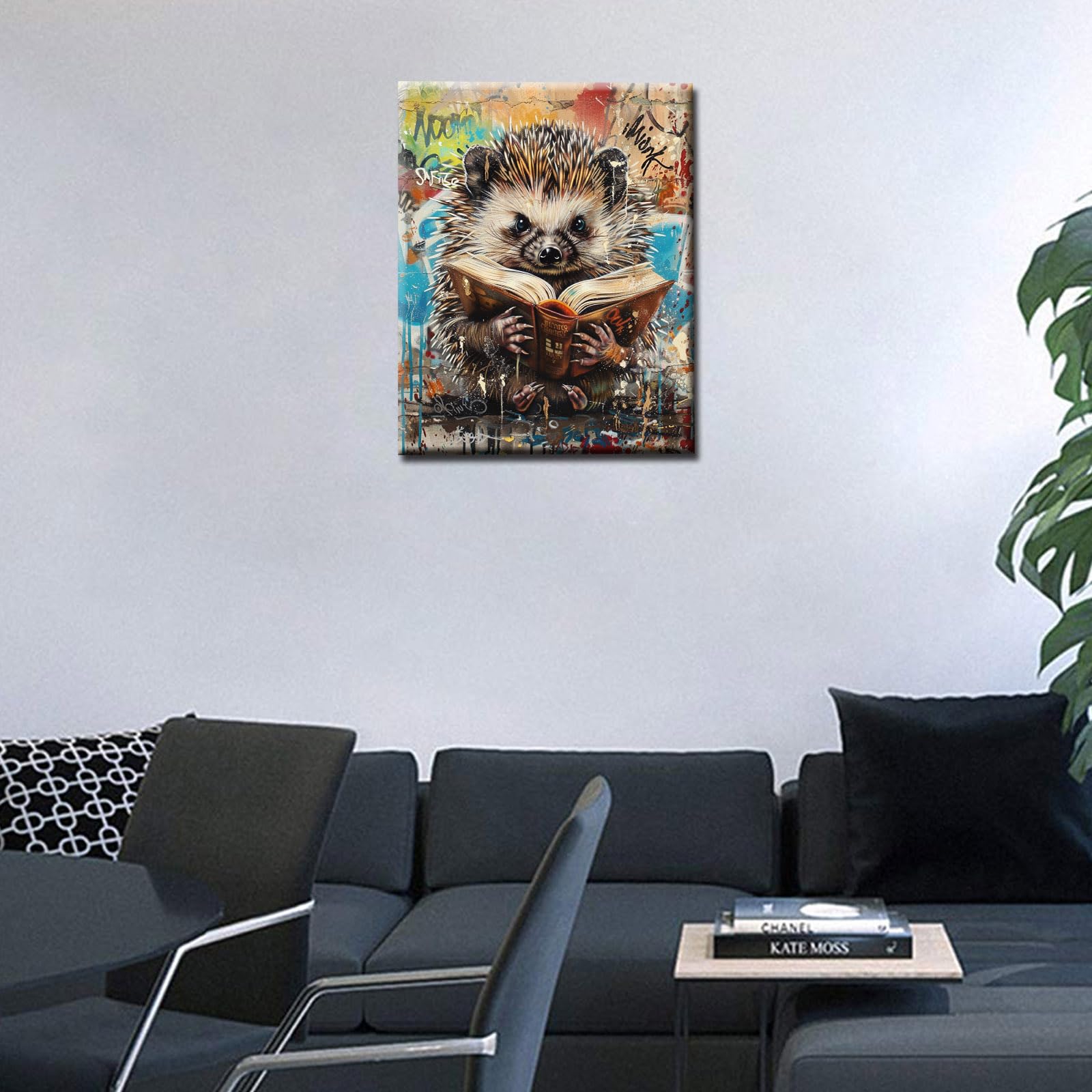 Hedgehog Holding a Storybook Art Paint by Numbers Kits for Adults DIY Canvas Oil Painting Acrylic Pigment Kits Graffiti Abstract Paint by Number Street Arts Home Wall Decor Gift 16x20In (Frameless)