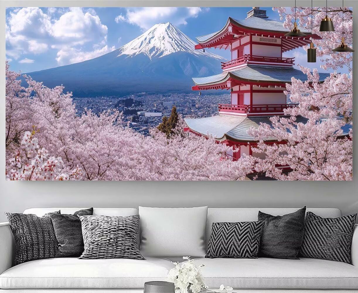 Japon Diamond Painting Paysage Diamond Painting Enfant Broderie Kit Complet,5D Peinture Diamant Point de Croix Cristal Artisanat,DIY Tableau Strass Diamant Canevas Débutant Kit,Decor 40x120cm M-Y658