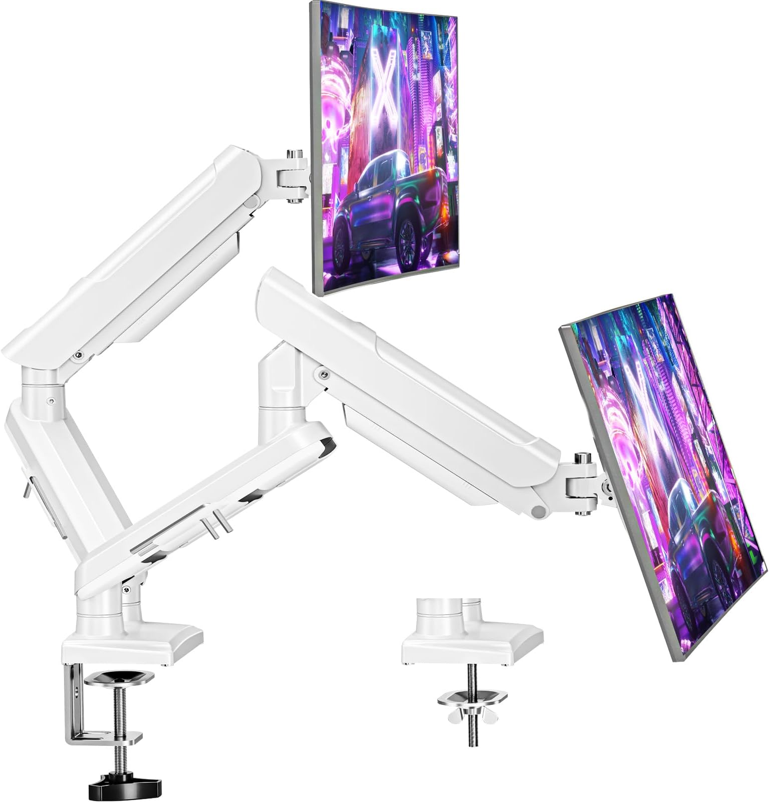 Monitor Arm for 13-32 inch Screens, Monitor Desk Mount, Adjustable Height, VESA Mount with Clamp & Grommet Bases, Freelift White