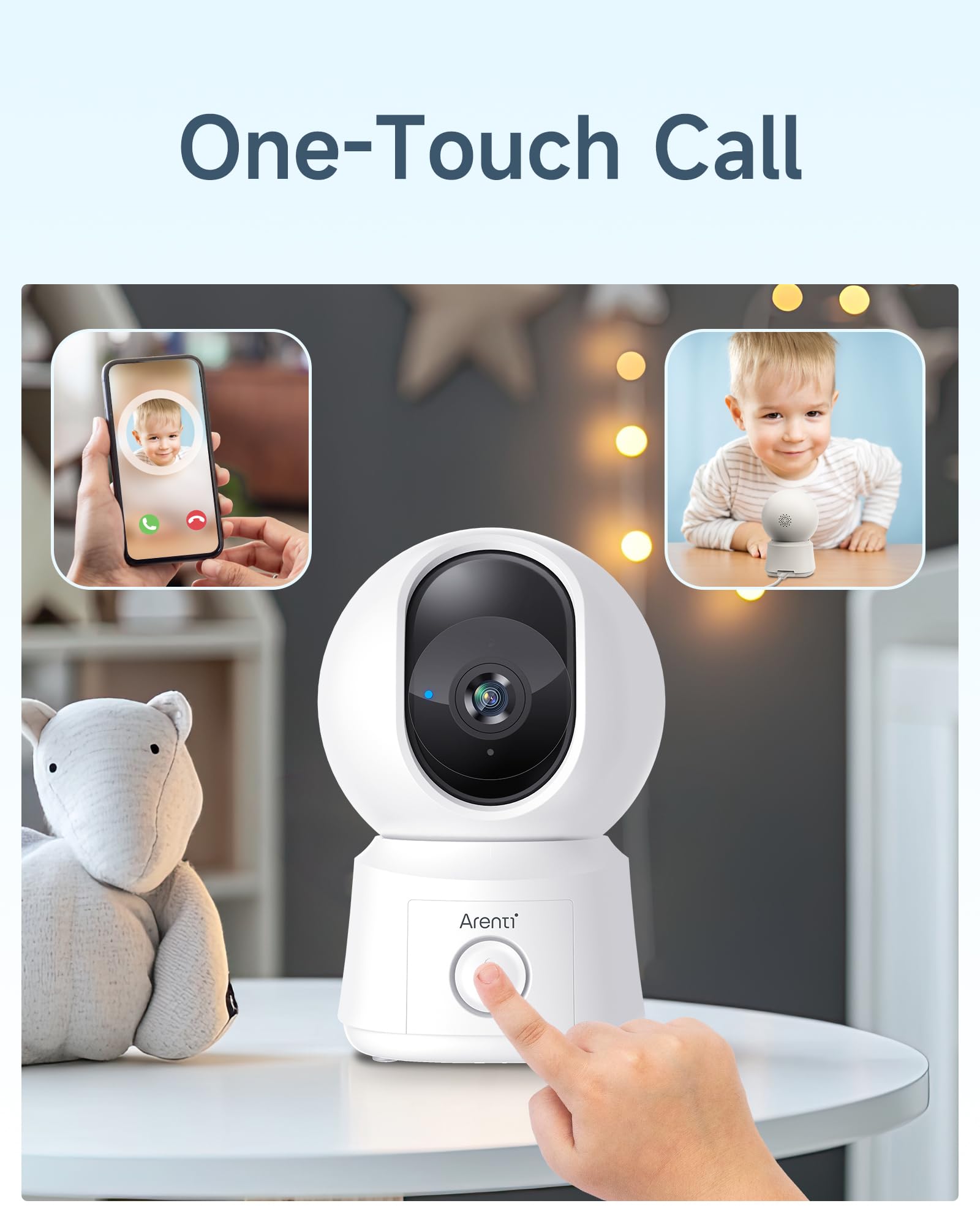 ARENTI 1080P Camara Vigilancia Bebe con Control de 5'' Monitor, 355° PTZ Vigilabebes con Camara con Voz Bidireccional, Detección de Movimiento y Sonido, Visión Nocturna, Sensor Temperatura, Modo VOX
