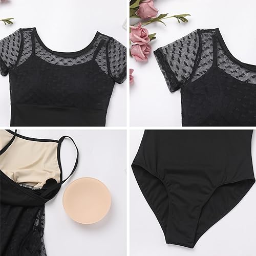 Miniatura 3 de IBAKOM Leotardo de ballet para mujer, de manga corta, leotardos de gimnasia para adultos, disfraz de bailarina de corte alto, leotardo de baile con