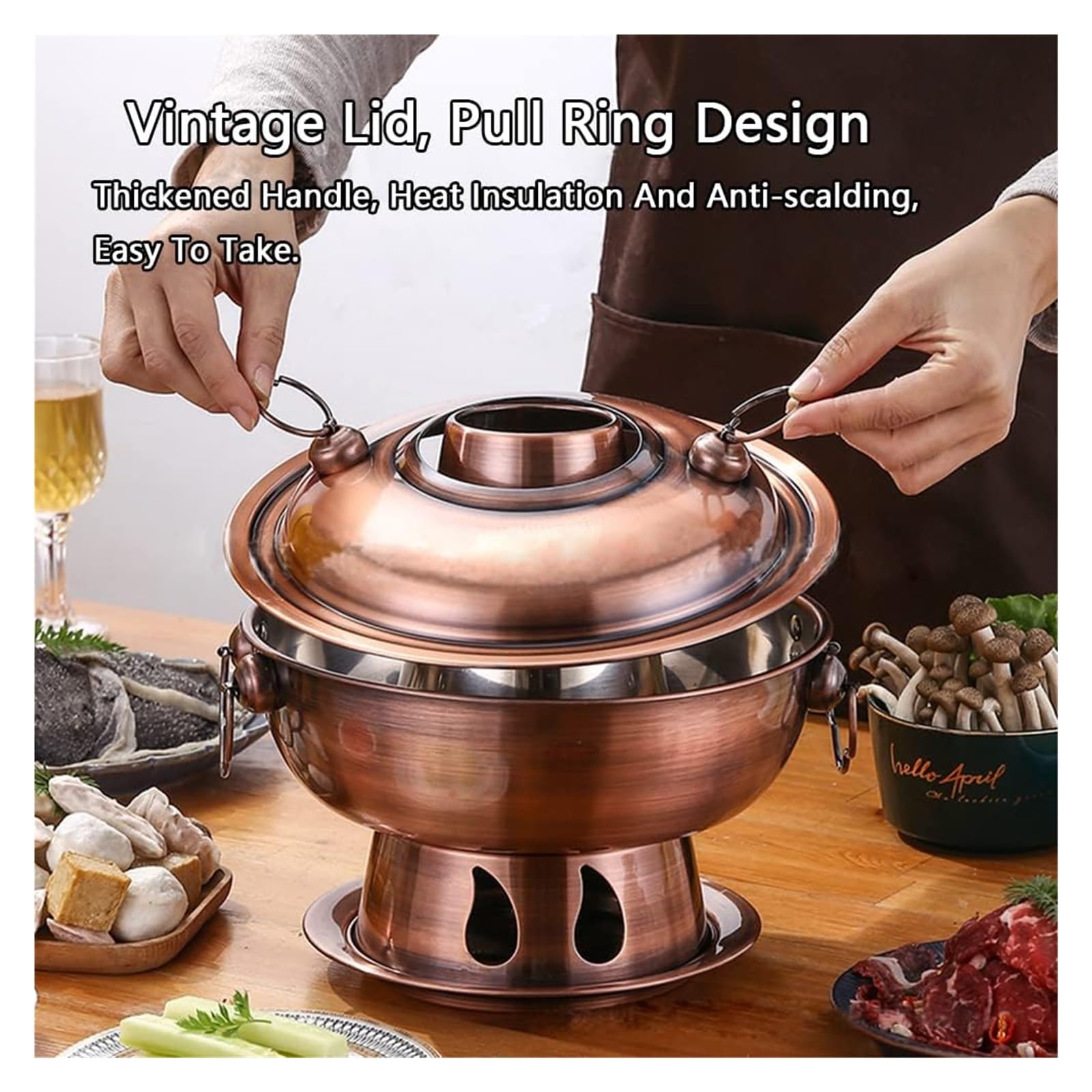 Pentola calda cinese in rame per fonduta, in acciaio inox, per shabu cinese, pentola tradizionale per stufato, zuppa, pentole per casa, feste, riunioni di famiglia, rame rosso, taglia unica