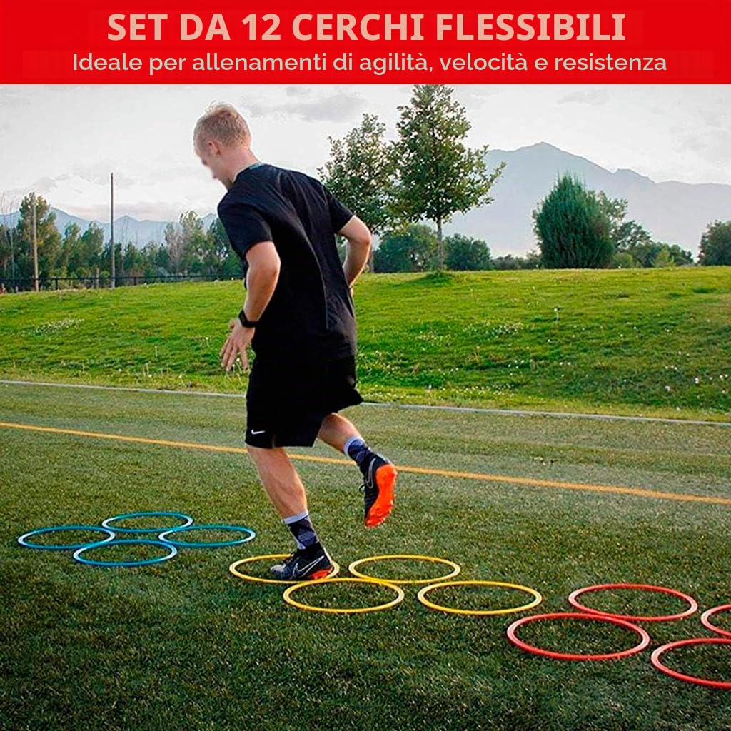 CANNON Set di 12 cerchi da allenamento, 50 cm, per agilità e calcio