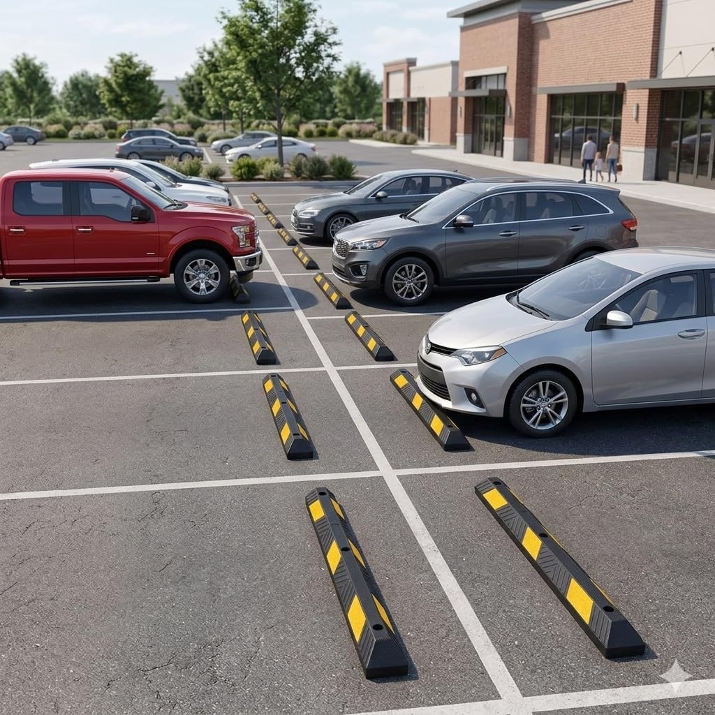 Chasesun 72" Rubber Parking Curb (2-Pack) - Heavy Duty Garage Floor Wheel Stops for Cars, Trucks, Trailers - High-Visibility Yellow Reflective Strips, 44,000 lbs Load Capacity