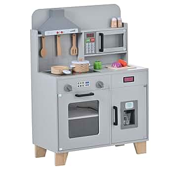 おままごと キッチン 木製 台所 ライト付き 音が鳴る 製氷機 調理器具付き Amazon | おままごとキッチン 木製 調理器具付き 台所 電子