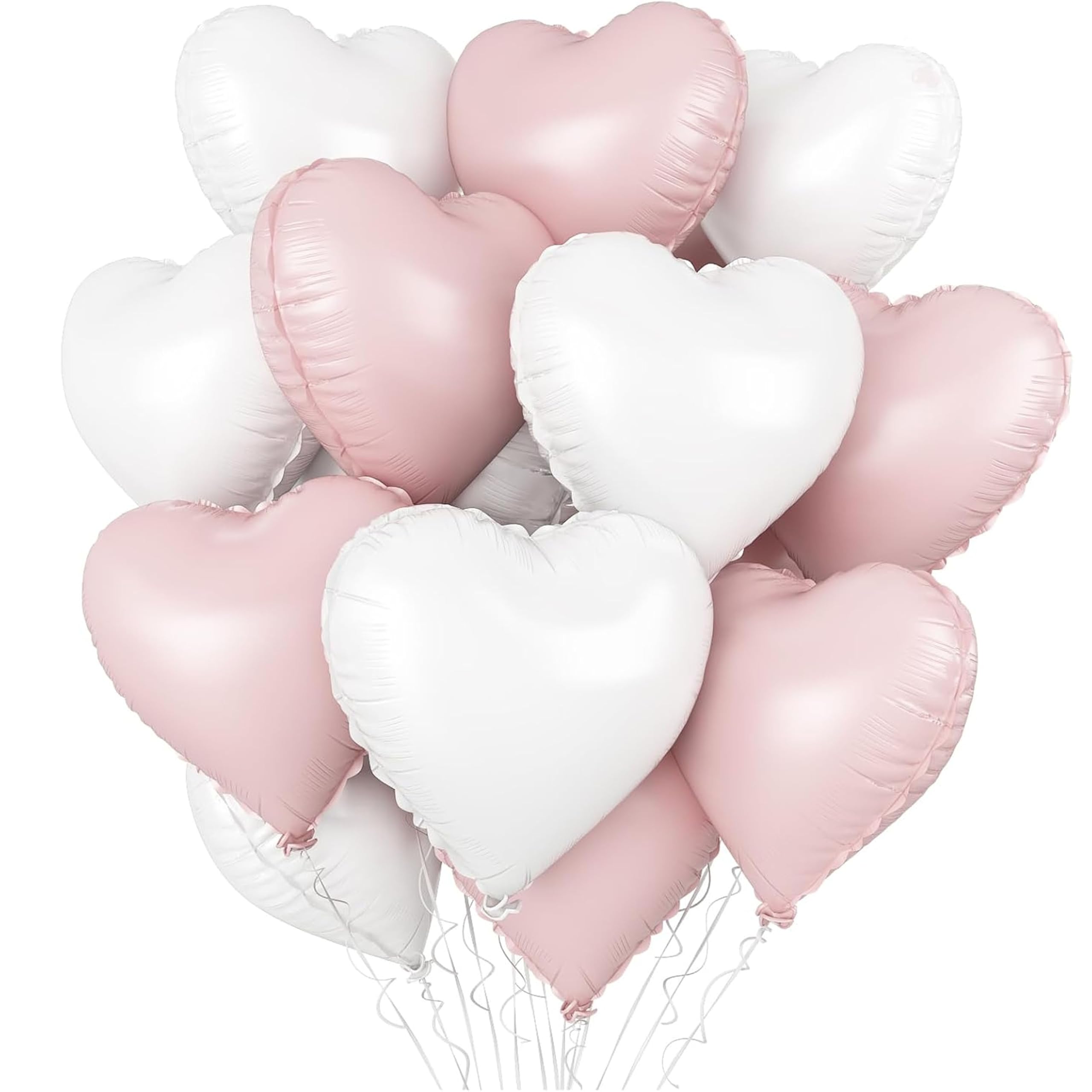 Pink White Heart Foil Balloons, 18 Inch 12Pcs Pink White Heart Shaped Foil Balloon Birthday Party Anniversary Valentine's Day Wedding Bridal Decorations