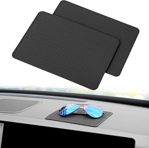 QWORK® 2 Piezas 18x13cm Alfombrilla Antideslizante para Salpicadero de Coche, Reutilizable y Resistente al Calor