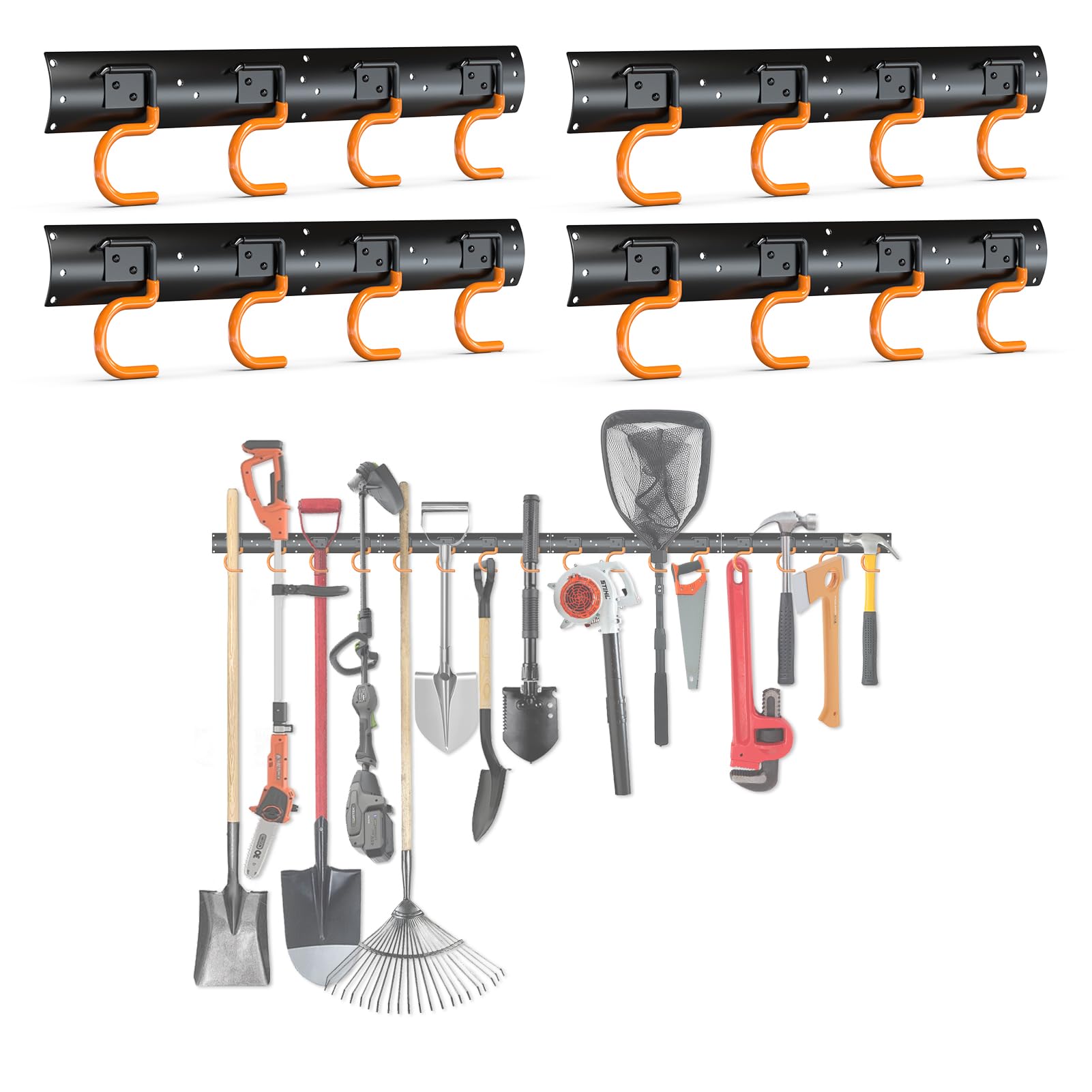 Porte-Outils Jardin Mural VON STEINEICH – 2x40 Cm – Crochets Antidérapants – Rangement Balais, Houes, Pelles – Fixation Vis
