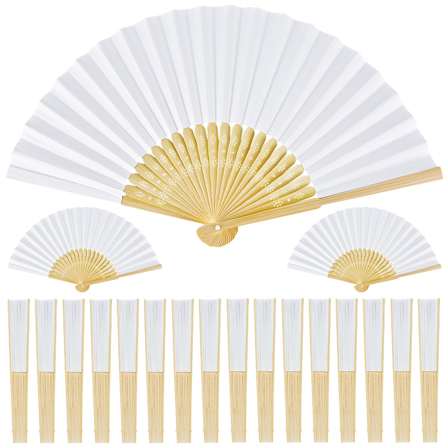 MAOOY 30Pcs White Paper Fans for Wedding Favours,Folding Hand Fan Handheld Fan Bamboo for Wedding Decorations, Bride, Chinese Fans