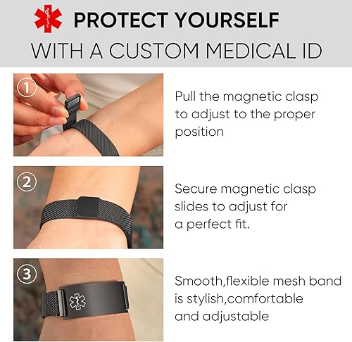 Miniatura 2 de Pulseras médicas personalizadas para mujeres y hombres pulsera de emergencia personalizada de identificación médica grabada, ajustable, elegante,